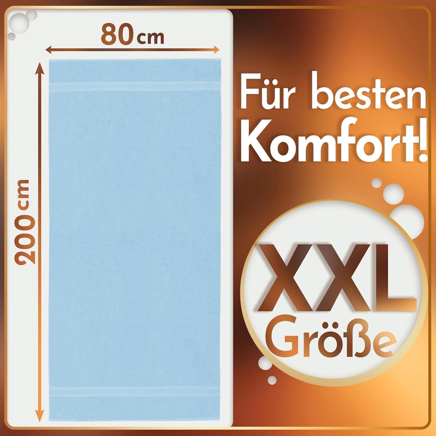 NatureMark Saunatuch Frottier Saunatücher 80x200cm, 100% Baumwolle (2-St), Premium Qualität SAUNATUCH Sauna-Handtuch, 80x200cm, Hell blau – Bild 3 von 5