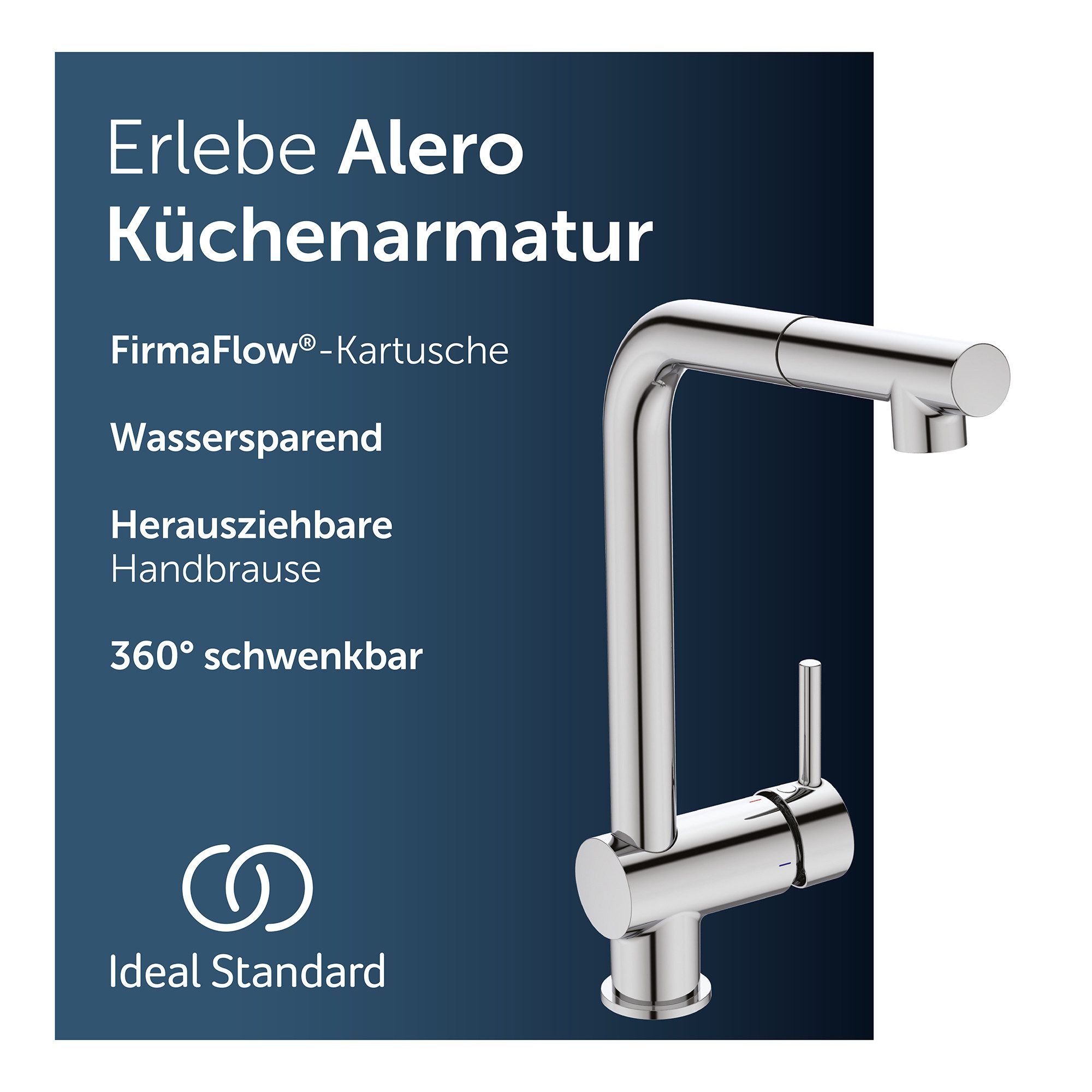 Ideal Standard Küchenarmatur Alero FirmaFlow® Kartusche, Wassersparend, mit herausziehbarer Handbrause