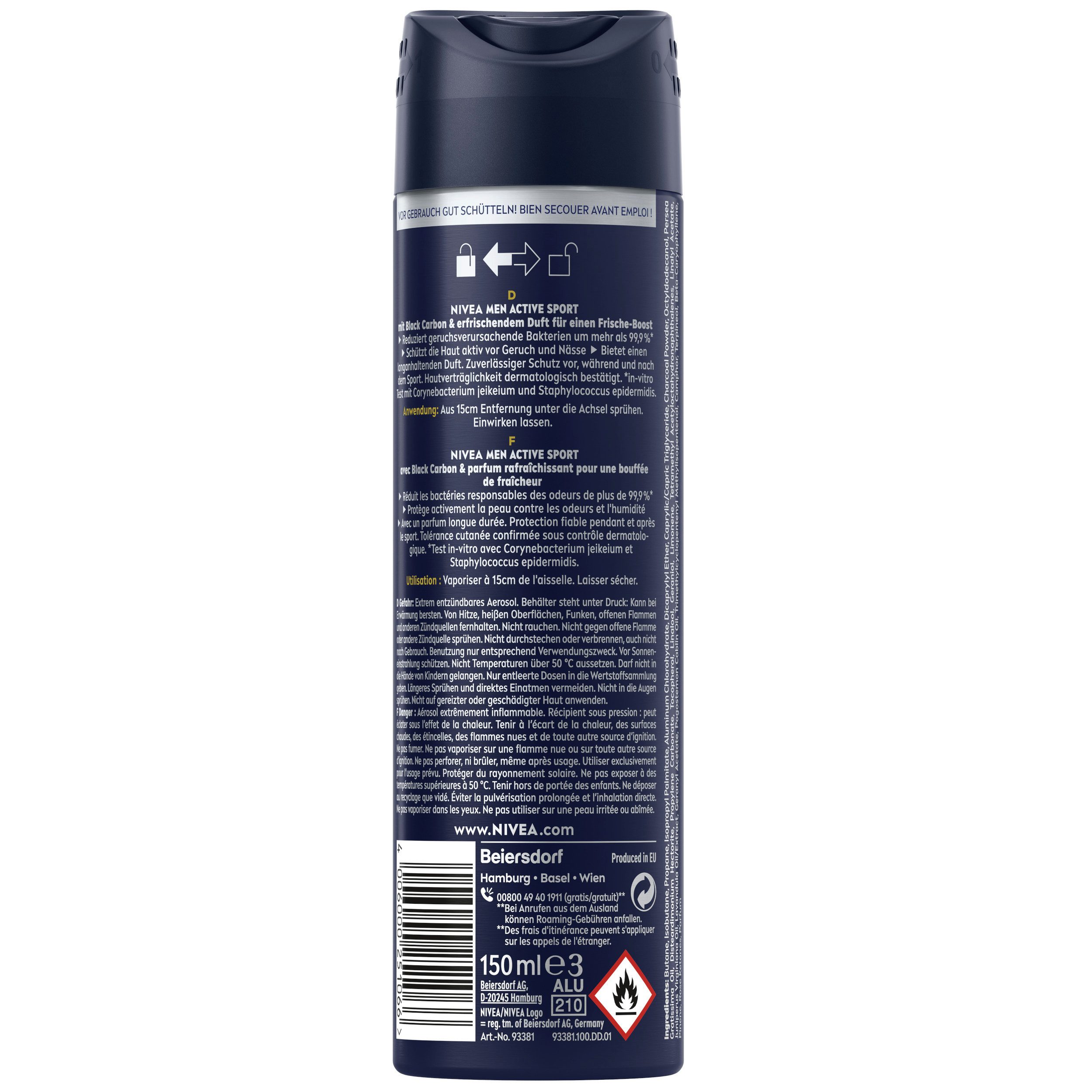 Nivea Men Deo-Spray Active Sport Limited Edition Deo Spray 6 x 150 ml, 6-tlg., Angereichert mit Black Carbon