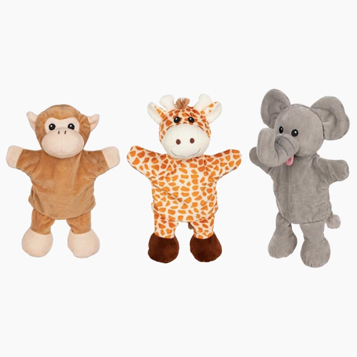 goki Handpuppe Handpuppen Giraffe, Affe, Elefant (Packung, 3-tlg., spar set), Kuschelige Freunde für kleine Abenteurer