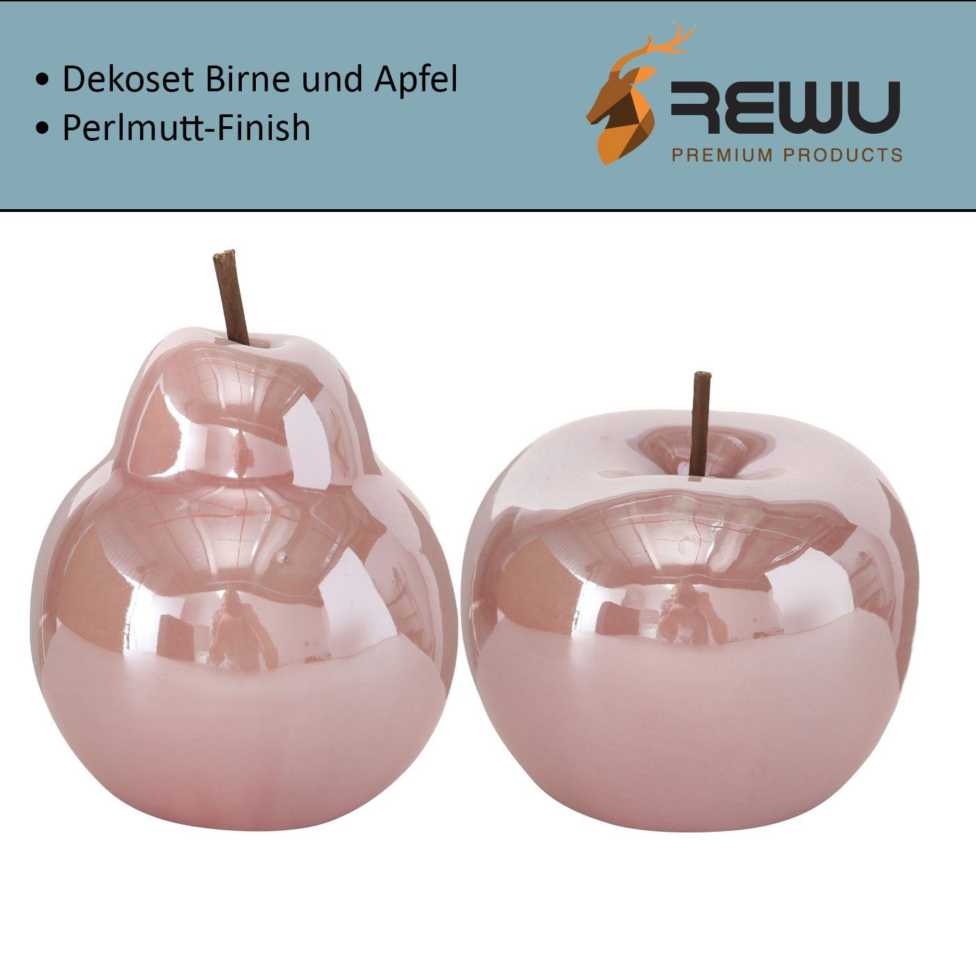 Perly Birne Apfel Boltze und SET Dekoaufsteller 2er Rosa Dekoobjekt ReWu