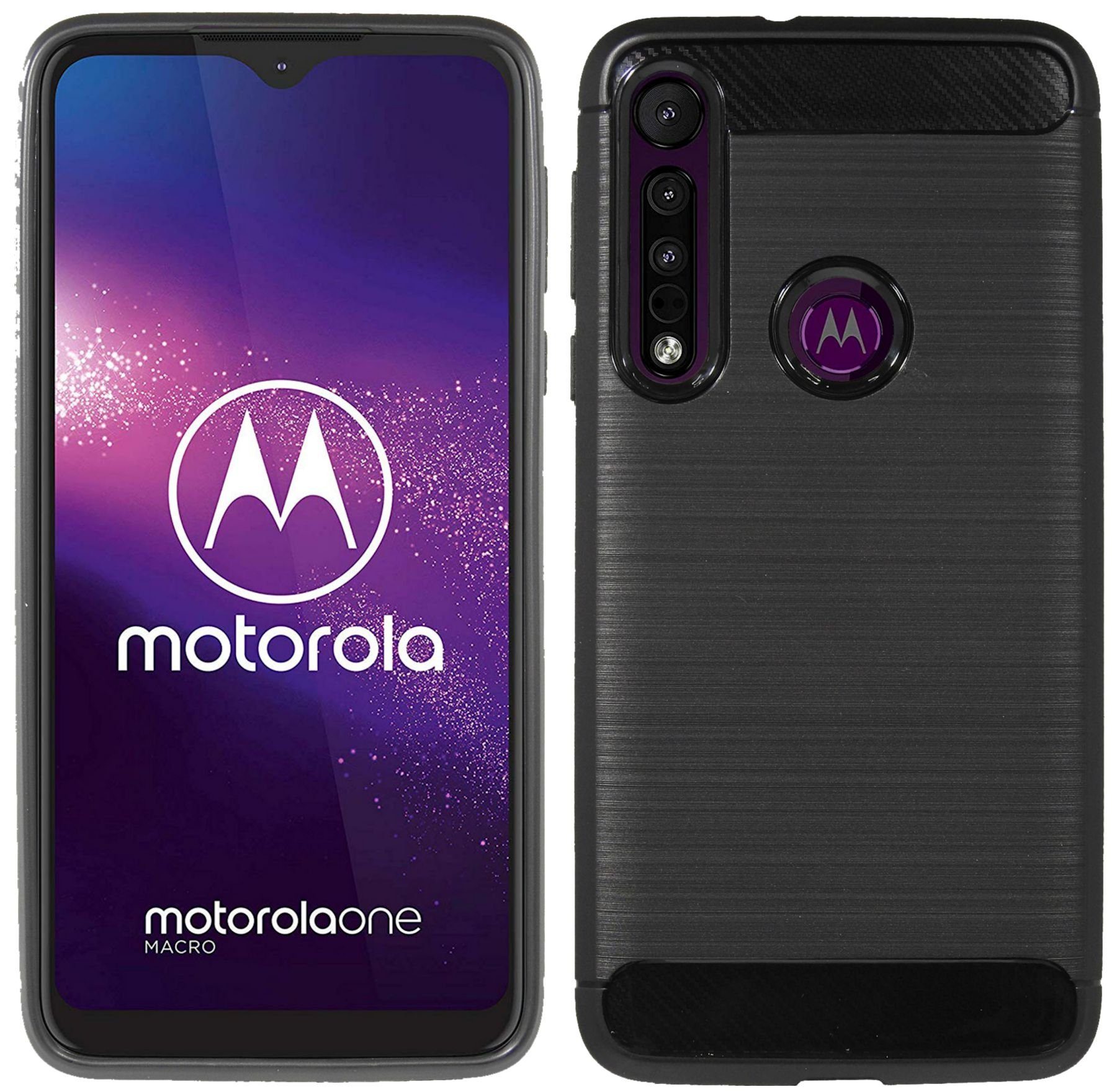 cofi1453 Handyhülle Silikon Hülle Carbon für Motorola One Macro, Case Cover Schutzhülle Bumper