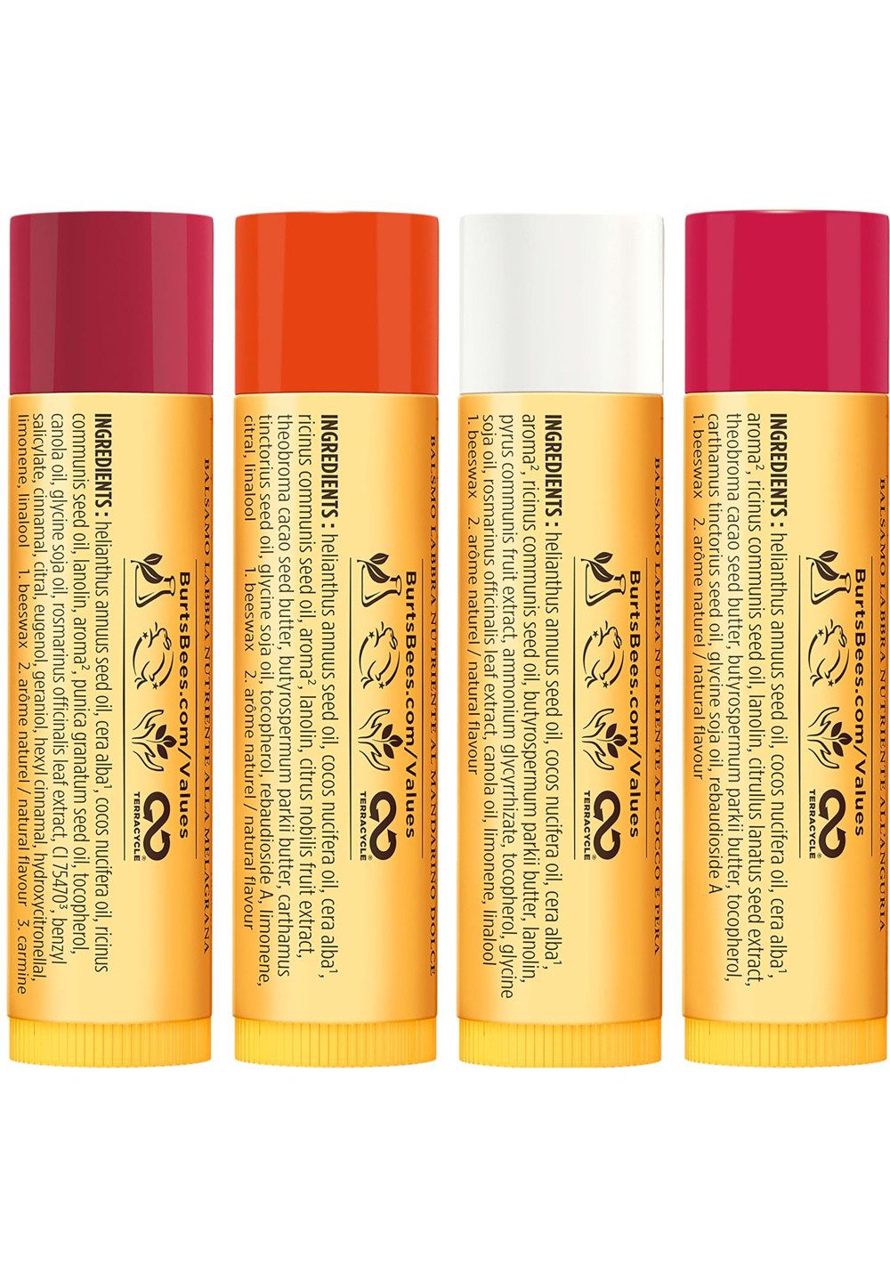 BURT'S BEES Lippenbalsam 500635, 4-tlg., Granatapfel Kokosnuss Birne Süße Mandarine