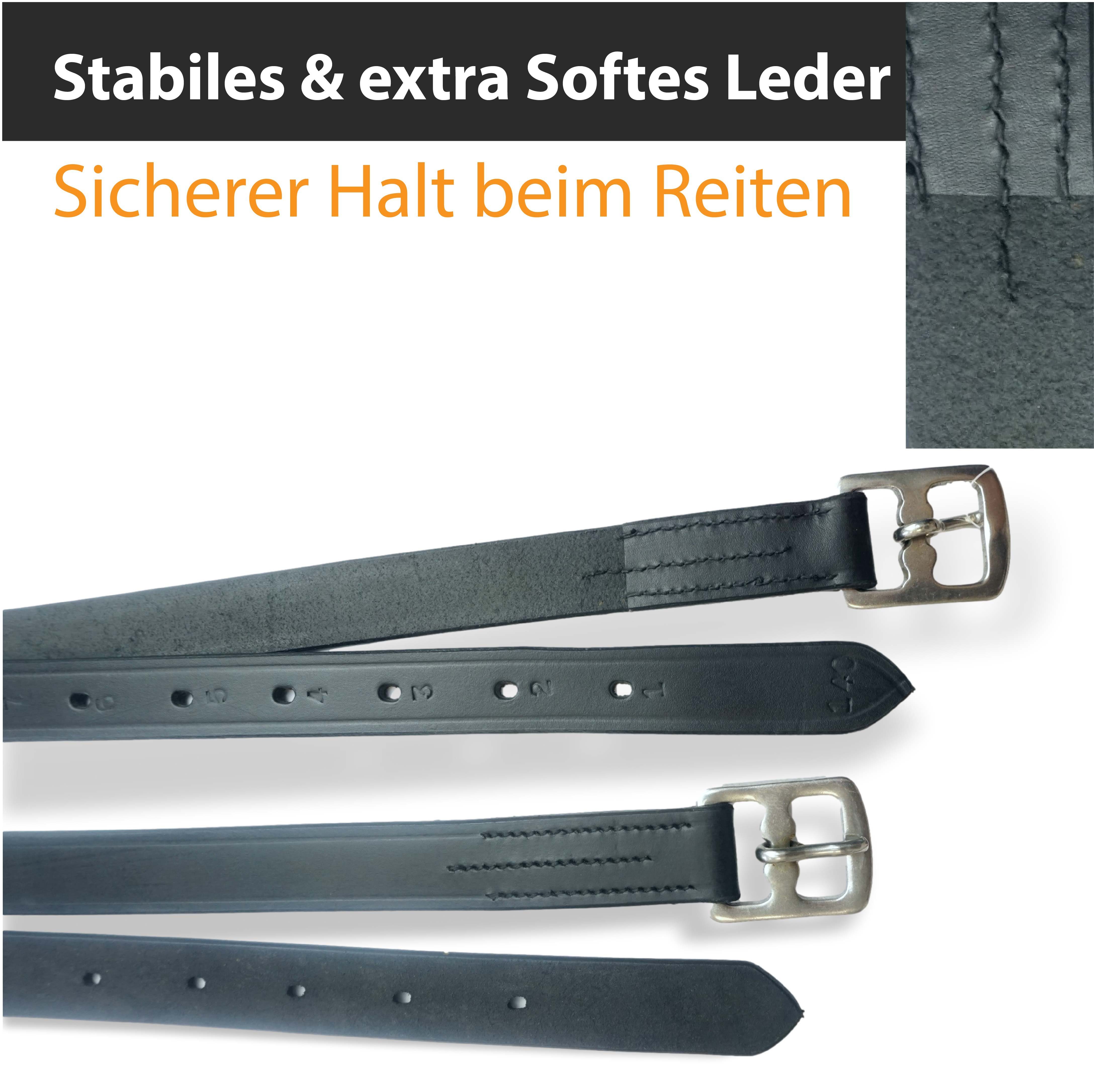Pferdelinis Steigbügel Steigbügelriemen Leder schwarz Steigbügelriemen Länge 130cm - 160cm