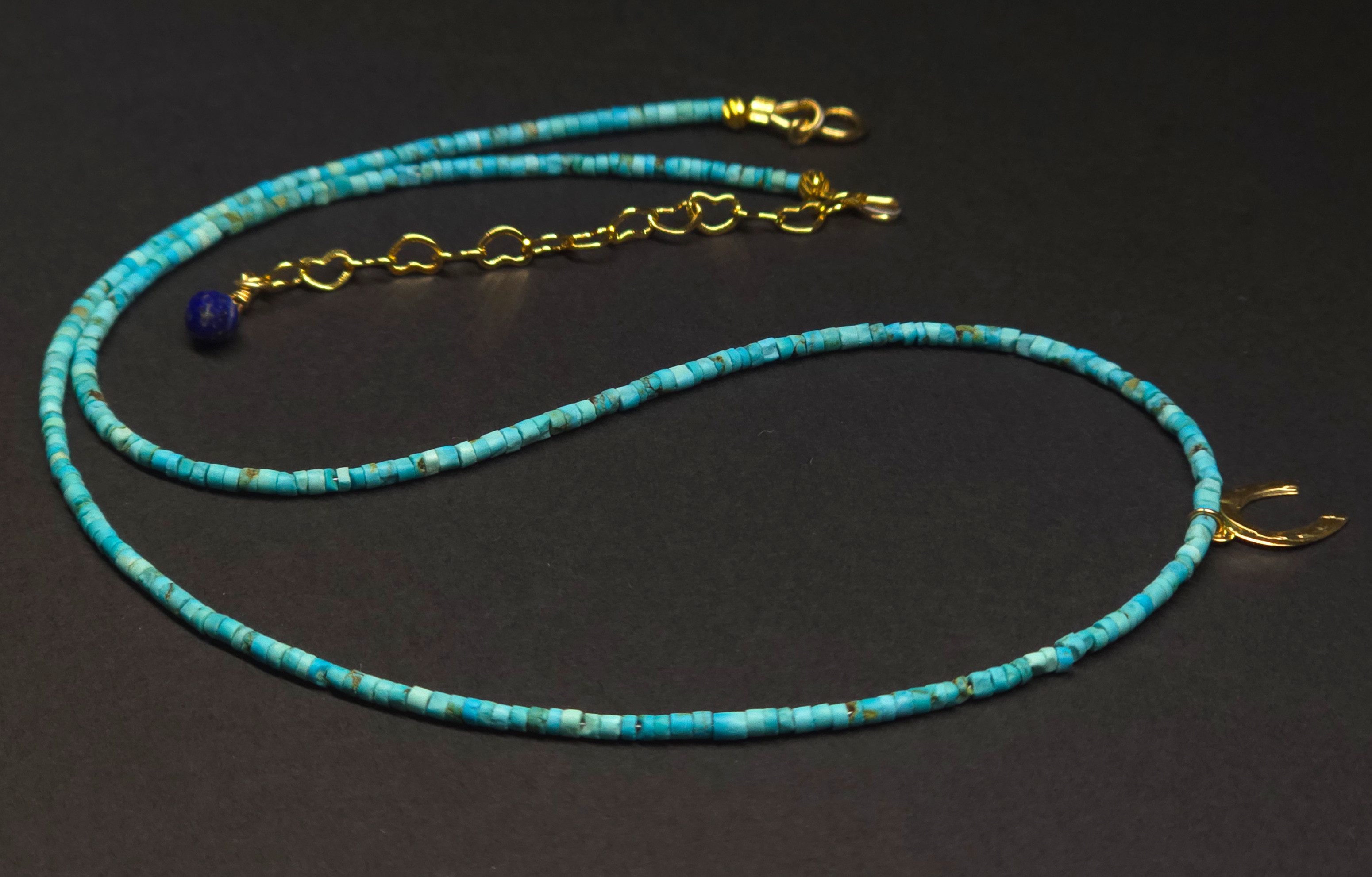 GOLDEN Kette mit Anhänger Feine Türkis Kette 14K Gold Filled Hufeisen Glücksanhänger