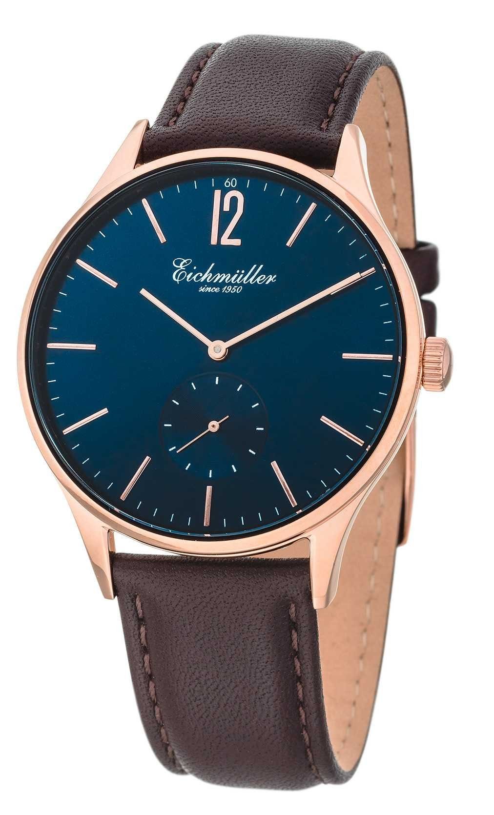 Eichmüller Quarzuhr Herrenuhr Rose Blau Lederband 41 mm – Elegante Armbanduhr 3036-02, mit stilvollem Zifferblatt für Herren