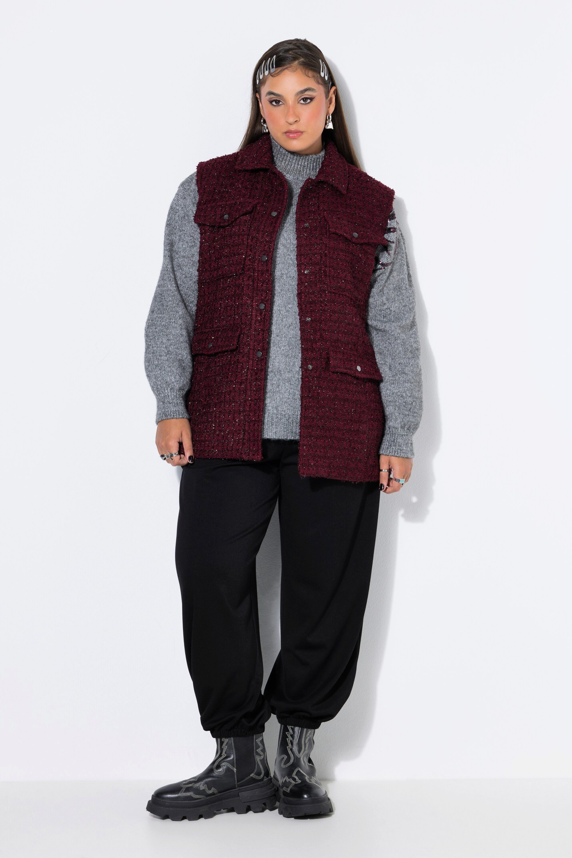 Studio Untold Steppweste Bouclé-Weste Loose Shape Knopfleiste