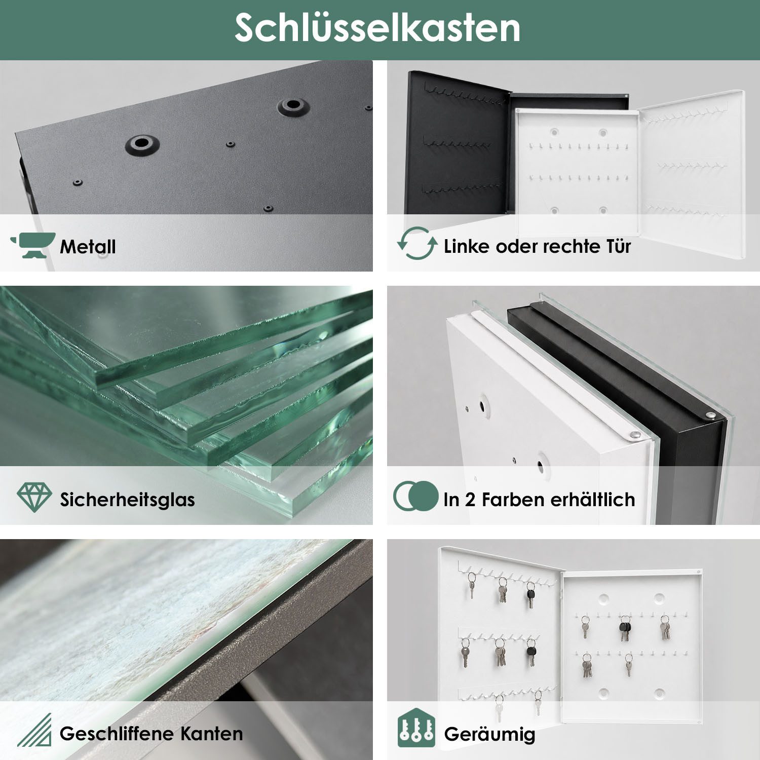 Tulup Schlüsselkasten Moderner Schlüsselkasten mit Glasfront für Zuhause und Büro, Farbenfrohes Mosaik – Bild 4 von 5