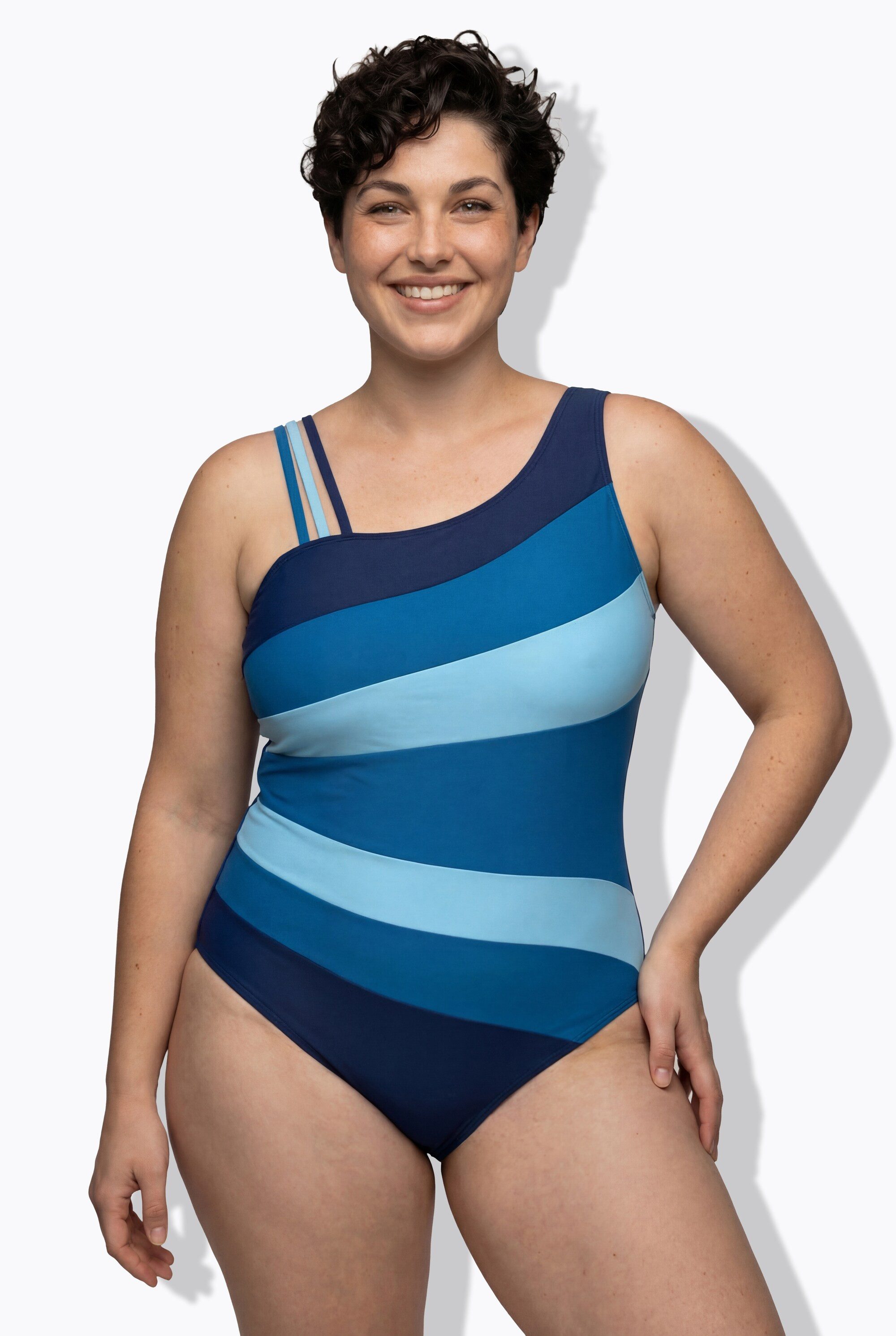 Ulla Popken Badeanzug Badeanzug Colorblocking Softcups Rundhals recycelt