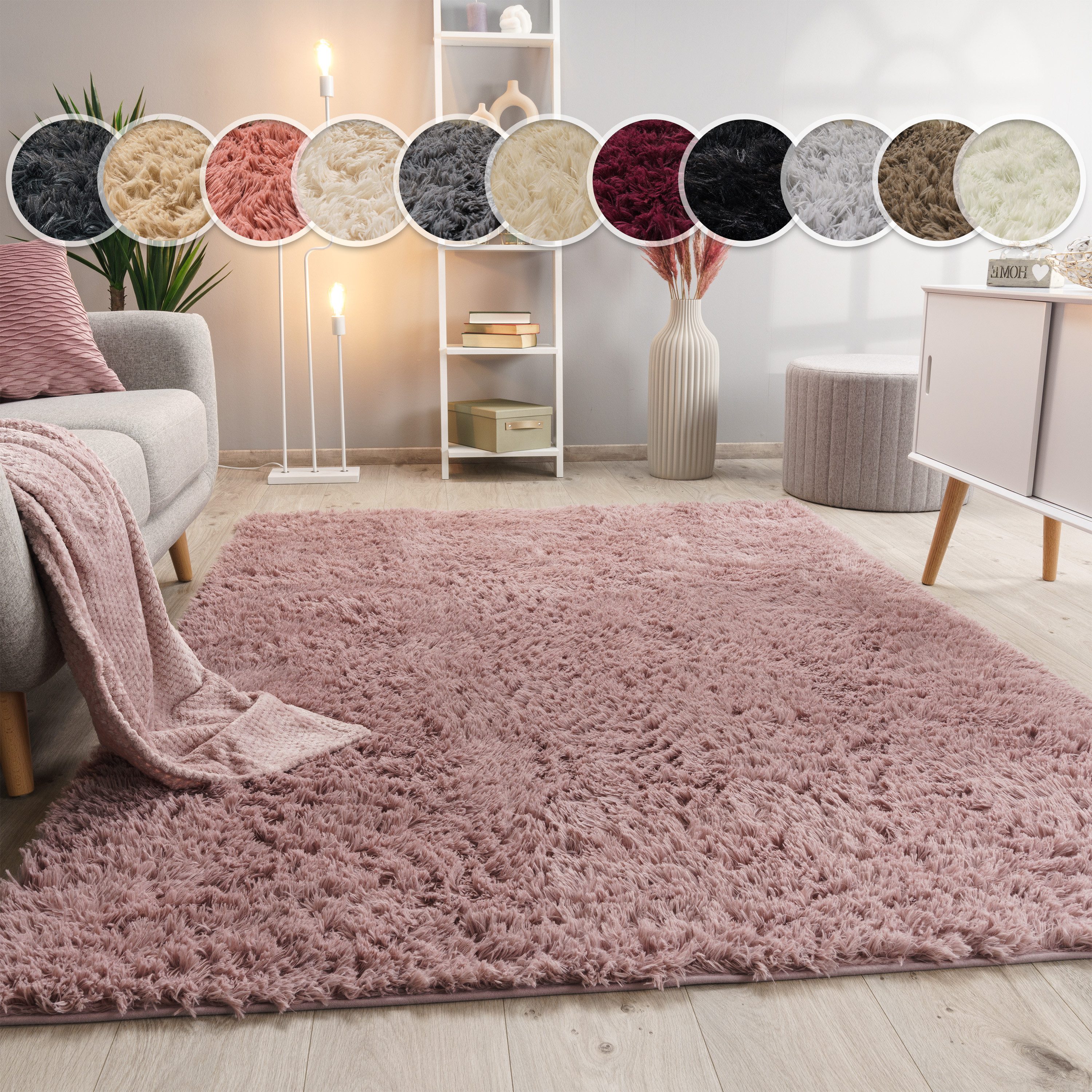 Paco Home Hochflor-Teppich Silky 591, rechteckig, Höhe: 37 mm, Uni-Farben, besonders weich und kuschelig