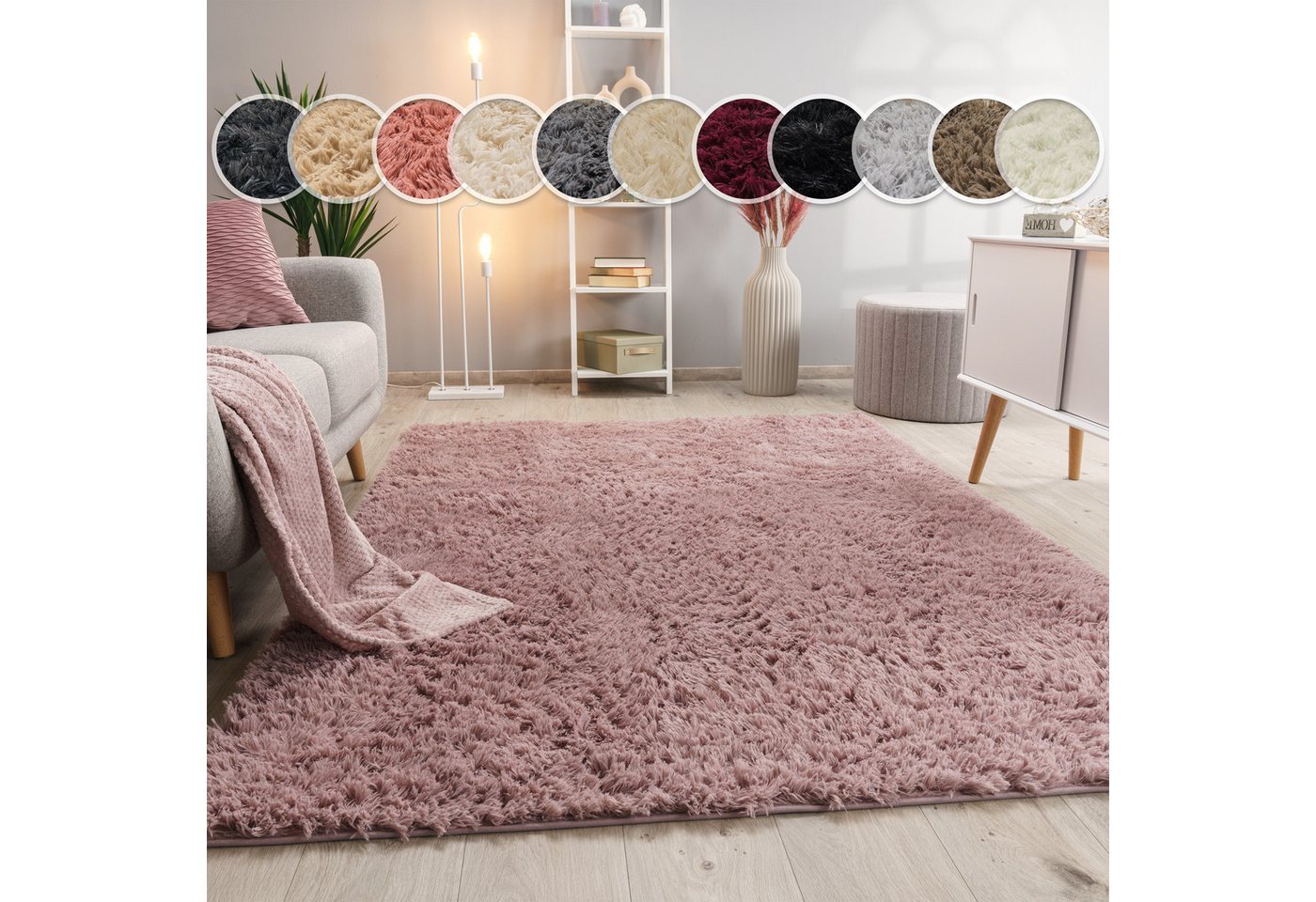 Paco Home Hochflor-Teppich Silky 591, rechteckig, Höhe: 37 mm, Uni-Farben, besonders weich und kuschelig, Wohnzimmer