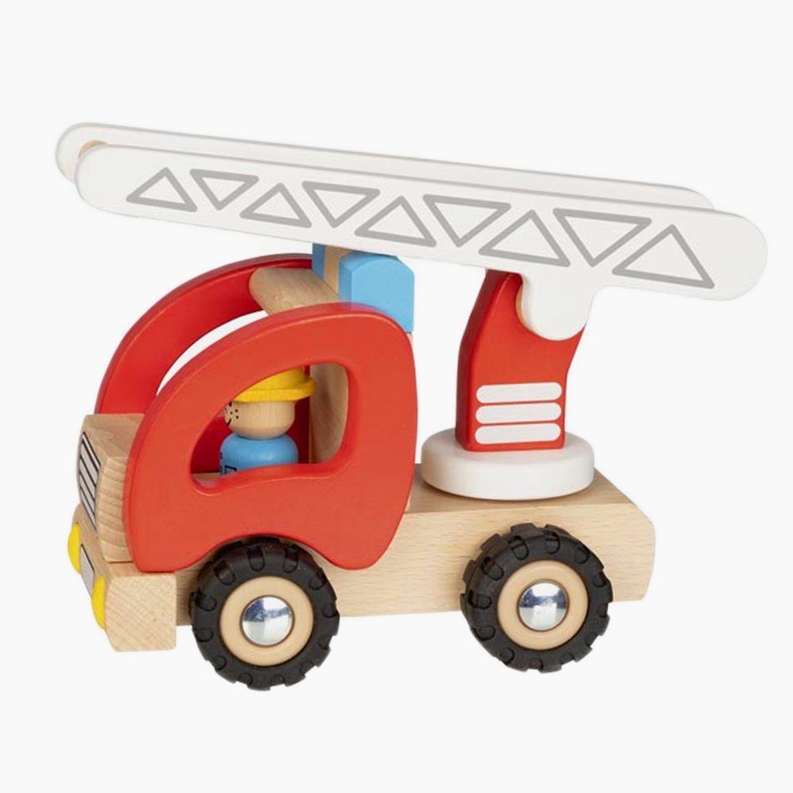goki Spielzeug-Feuerwehr Feuerwehr Drehleiter, (packung, spar set), robuste Holzfeuerwehr