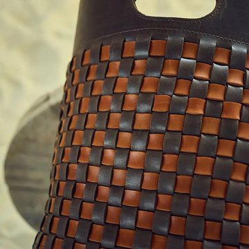 Mergel Kaminholzkorb Leder geflochten Handarbeit Farbe: Schokobraun/ Cognac