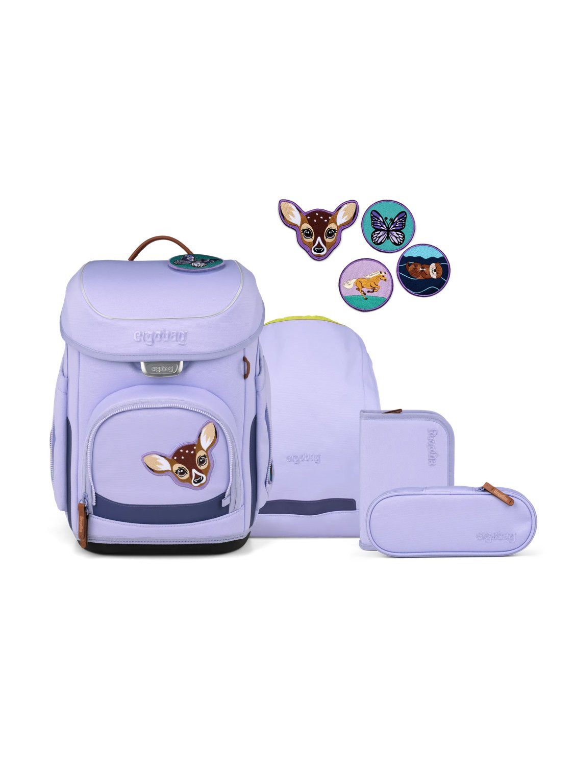 ergobag Schulranzen cubo Set (5-tlg., 5-teiliges Set), größenverstellbares Rückensystem