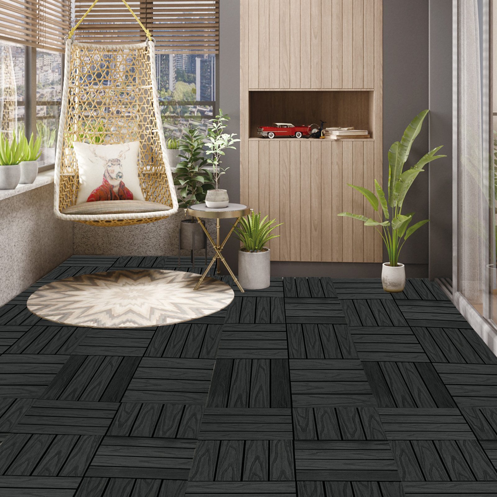 Woltu WPC-Fliesen, 22 St., 22 St. Balkonfliesen, Terrassenfliesen 30x30cm Holz Optik mit Relief