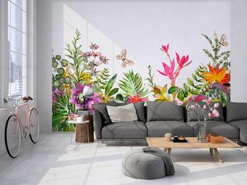 living walls Fototapete Flower Power Vlies, glatt, (1 St), Fototapete Blumen Tapete Floral Weiß Bunt 3,50 m x 2,55 m Tapete