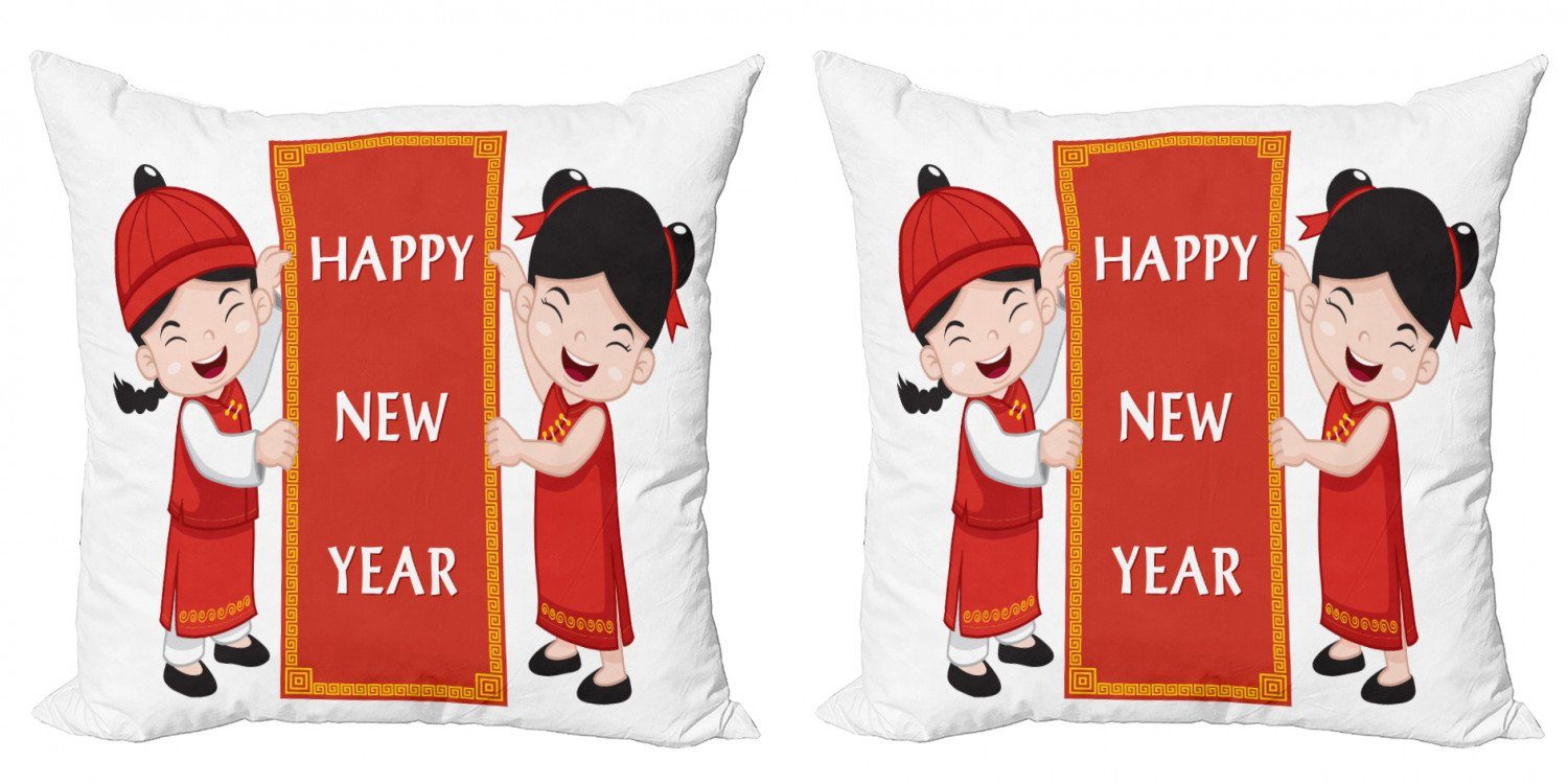 Kissenbezüge Modern Accent Doppelseitiger Digitaldruck, Abakuhaus (2 Stück), Chinesisches Neujahr Glückliche Kinder