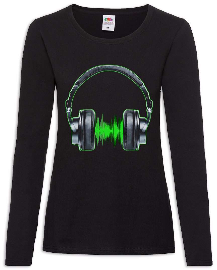 Urban Backwoods Langarmshirt Headphones Waveform Damen Langarmshirt Dj Disco Electro Techno Rave (1-tlg) Club Rap MC Hip