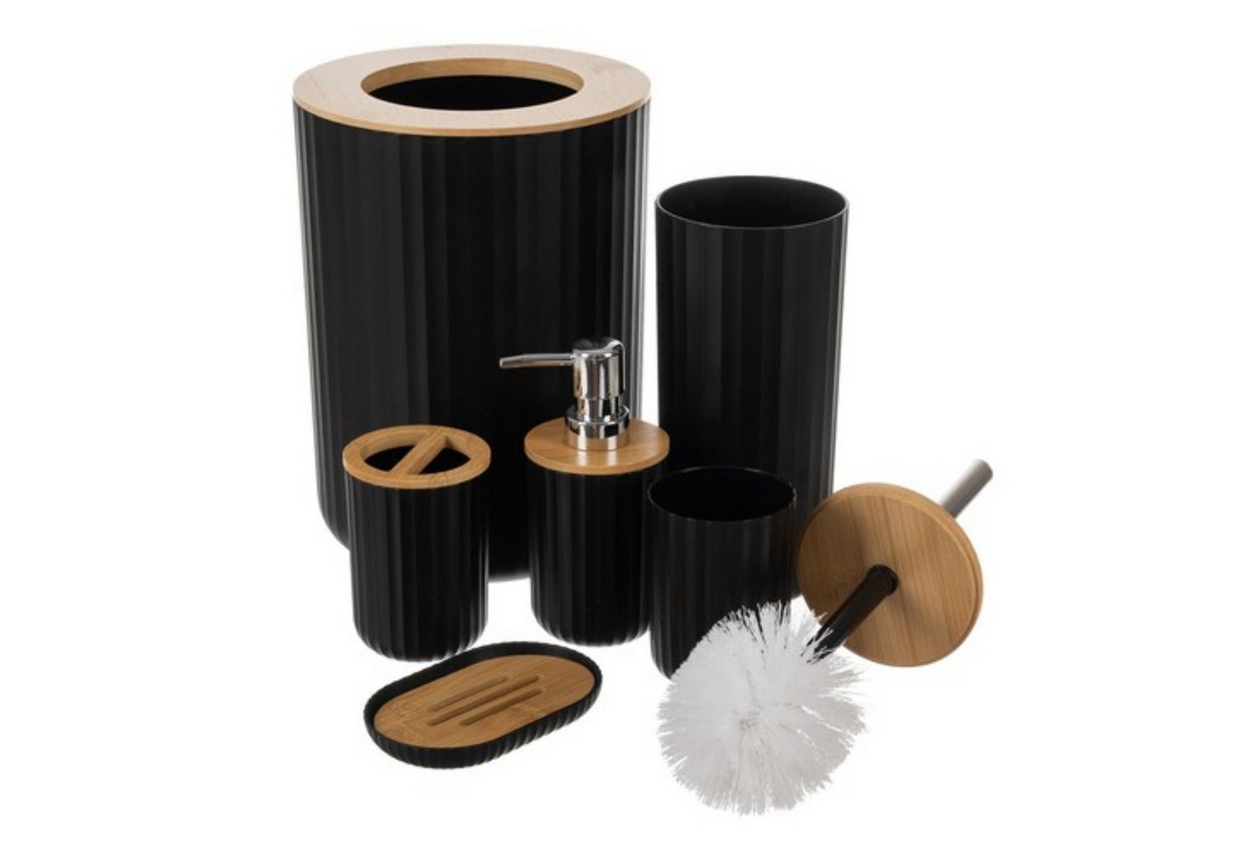Thumbnail - Ruhhy WC-Reinigungsbürste Badezimmer-Set 6-teilig modern geriffeltes Design Bambus Braun, (Modernes Badezimmer-Set mit W...