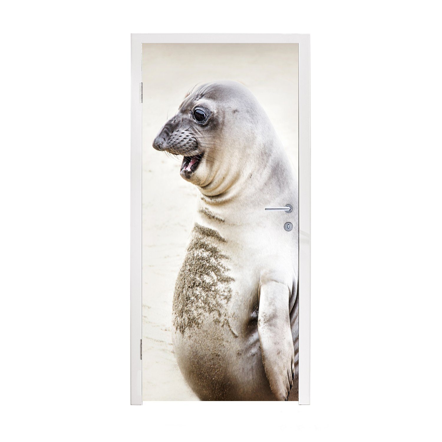 MuchoWow Türtapete Seeelefant - Lustig - Lachen - Kinder - Jungen - Mädchen - Kinder, Matt, bedruckt, (1 St), Fototapete für Tür, Türaufkleber, 75x205 cm