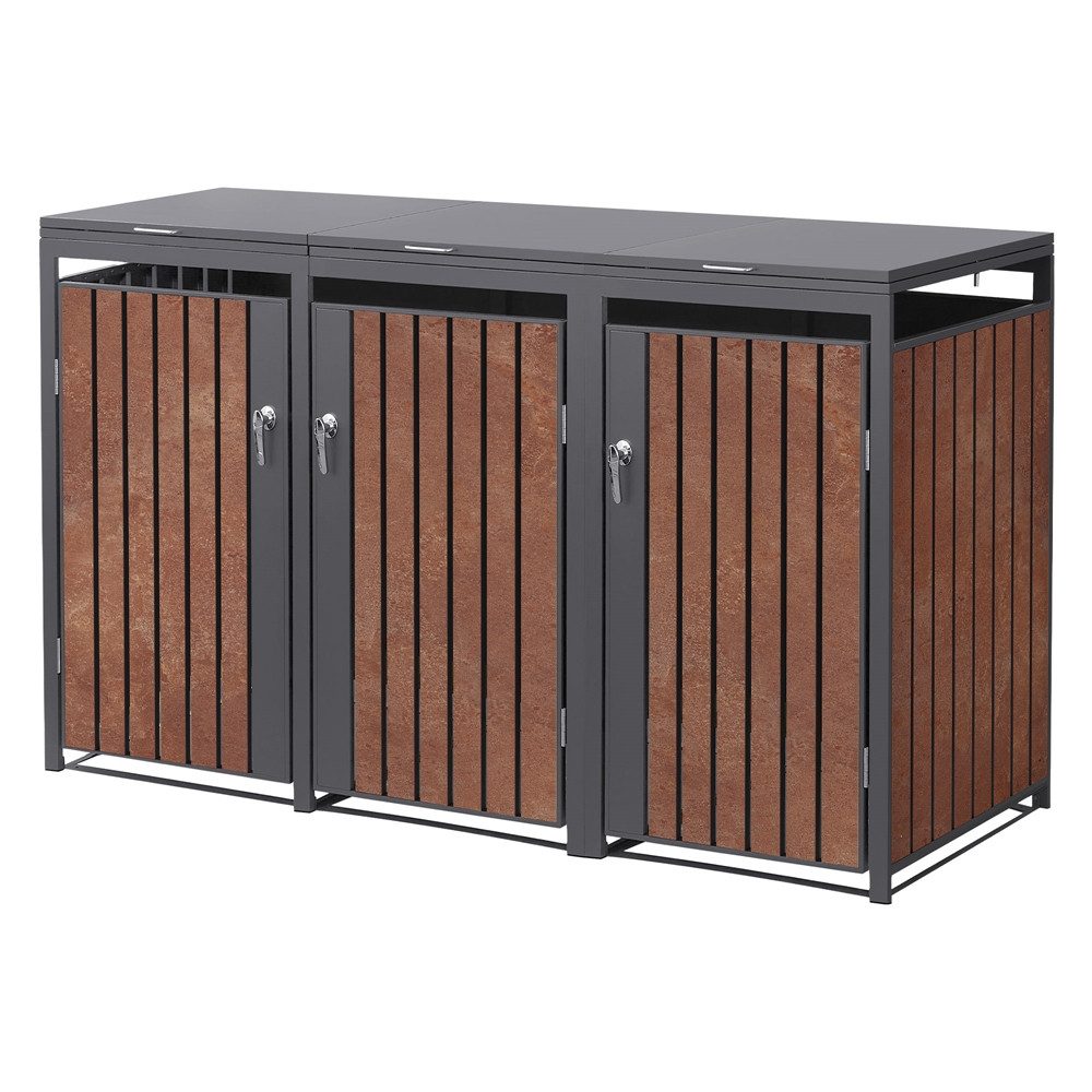 ML-DESIGN Mülltonnenbox Müllbox aus Stahl wetterfeste Mülltonnen Verkleidung Mülltonnengarage, Mülltonnencontainer mit Klappdeckel/Tür für 3 Tonne 120 oder 240 Liter