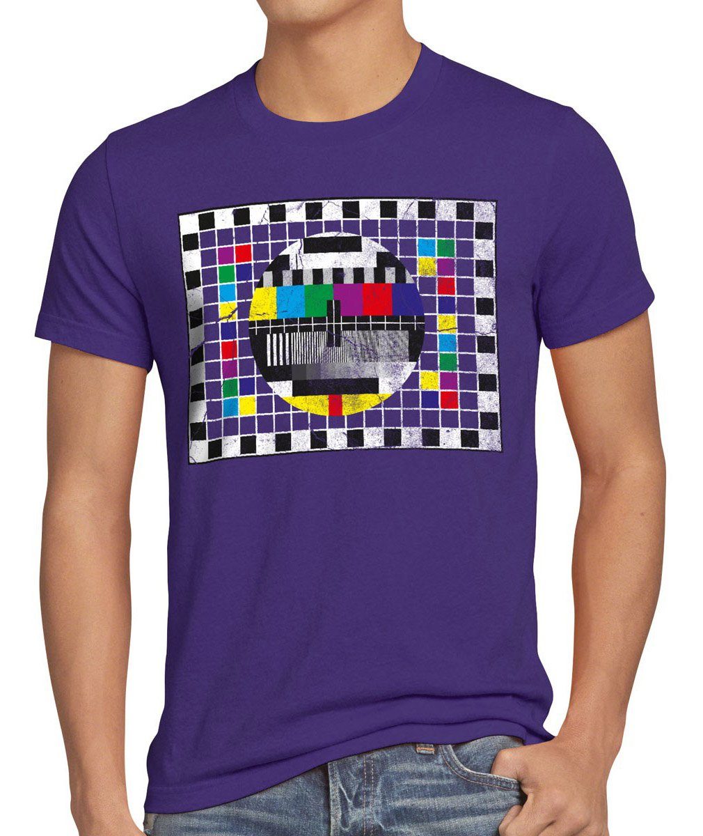 style3 Print-Shirt Herren T-Shirt Testbild big bang sheldon TV monitor retro fernseher LED theory lila