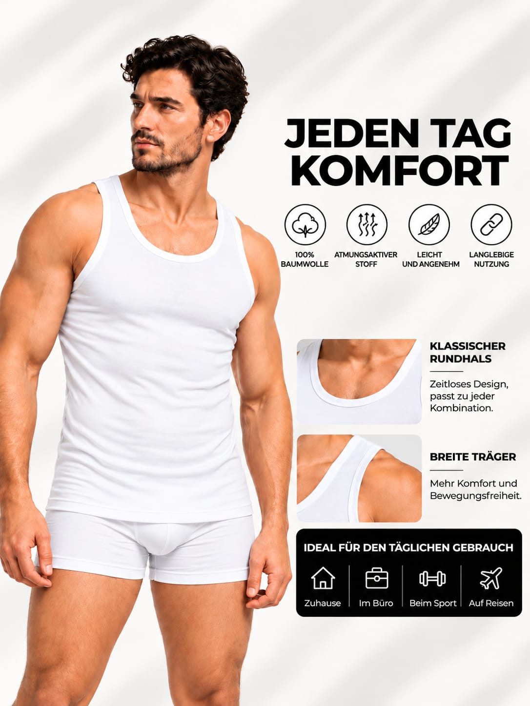 NERS Unterhemd (4er Pack) 100% Baumwolle für Herren Feinripp Tank Top, in Geschenkbox (4-St., 4er-Pack) Premium Qualität Unterhemden, atmungsaktiv & hautfreundl – Bild 2 von 5