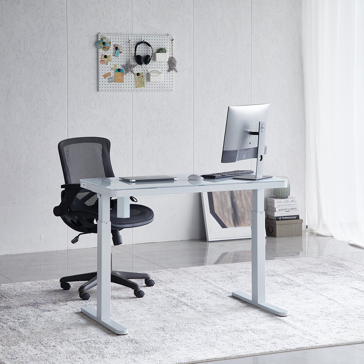 KOWO Schreibtisch Elektrisch Bürotisch, cm Arbeitstisch x Glas-Weiß 120 Höhenverstellbar Höhenvestellbarer Computertisch Tisch Ladegerät 60 mit Schreibtisch Schubladen