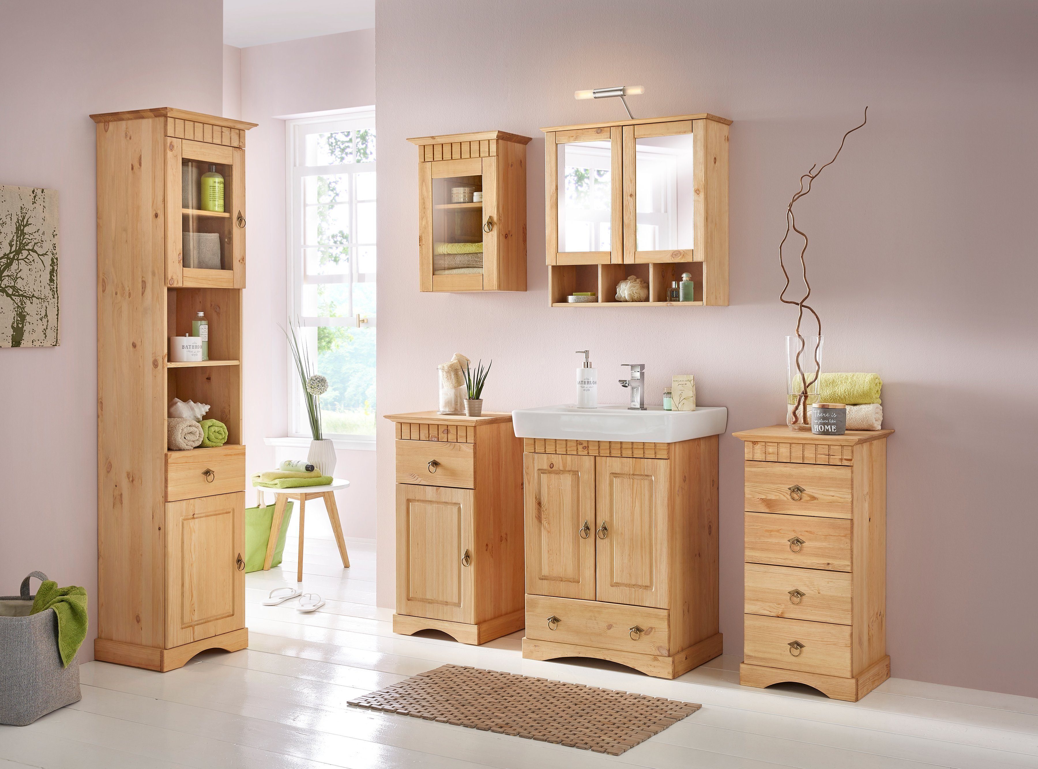 welltime Spiegelschrank Landhaus Sylt Badschrank, Badmöbel, FSC®-zertifiziert Breite 62,5 cm, aus Massivholz, MADE IN EUROPE – Bild 2 von 5