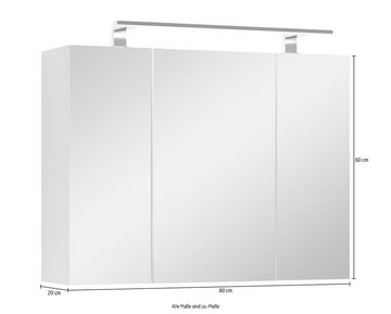 byLIVING Spiegelschrank Spree Breite 80 cm, 3-türig, mit LED Beleuchtung und Schalter-/Steckdosenbox