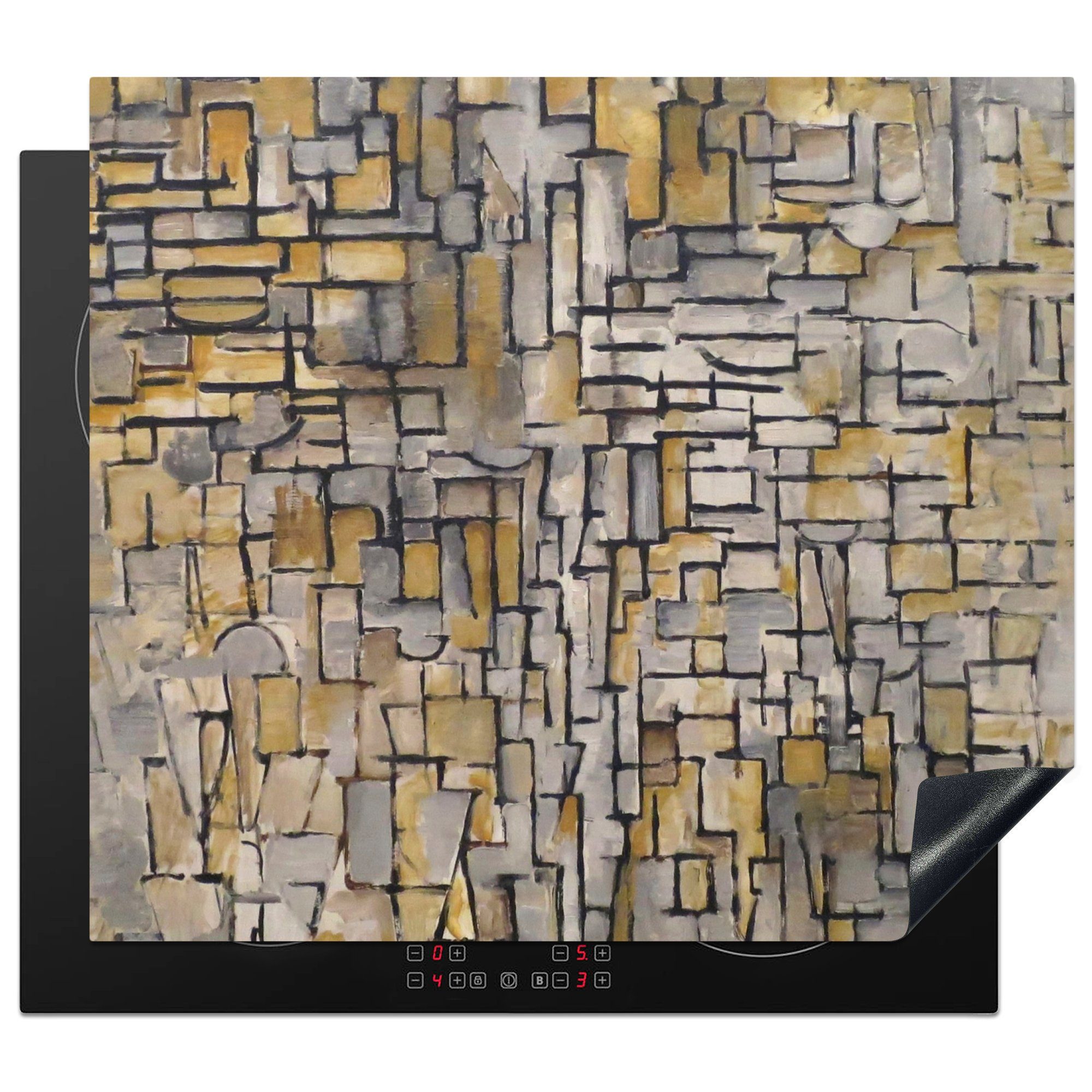 MuchoWow Herdblende-/Abdeckplatte Mondrian - Kunst - Alte Meister, Vinyl, (1 tlg), 58x51 cm, Küchen Dekoration für Induktionsherd, Induktionskochfeld