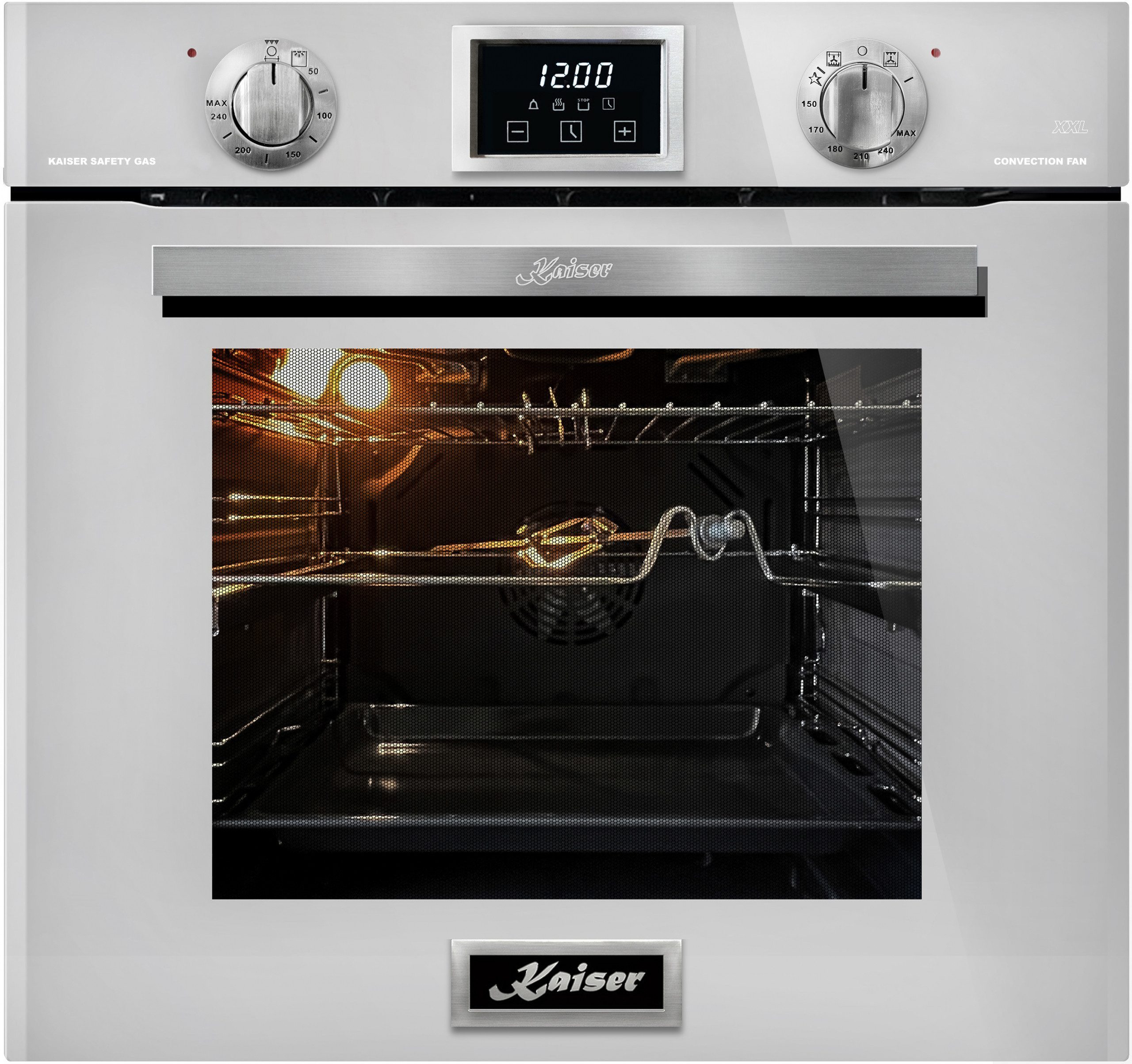 Kaiser Küchengeräte Backofen-Set Herd Set Autark Einbau-Backofen 60 cm in Weiß,Gas Backofen+Gas-Kochfeld 60 cm 4 Brenner 3,8 KW WOK EG 6374 W + KCG 6380.., mit 1-fach-Teleskopauszug