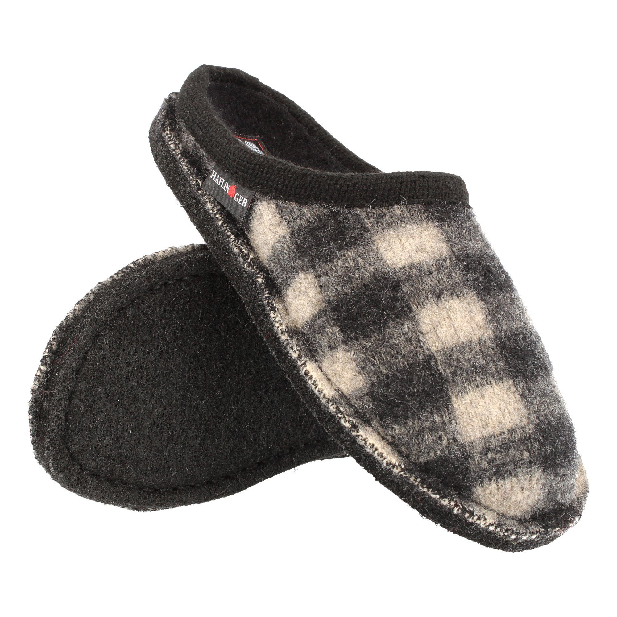 Haflinger Flair Plaid Pantoffeln Slipper aus gewalkter Wolle Karomuster Unisex Hausschuh
