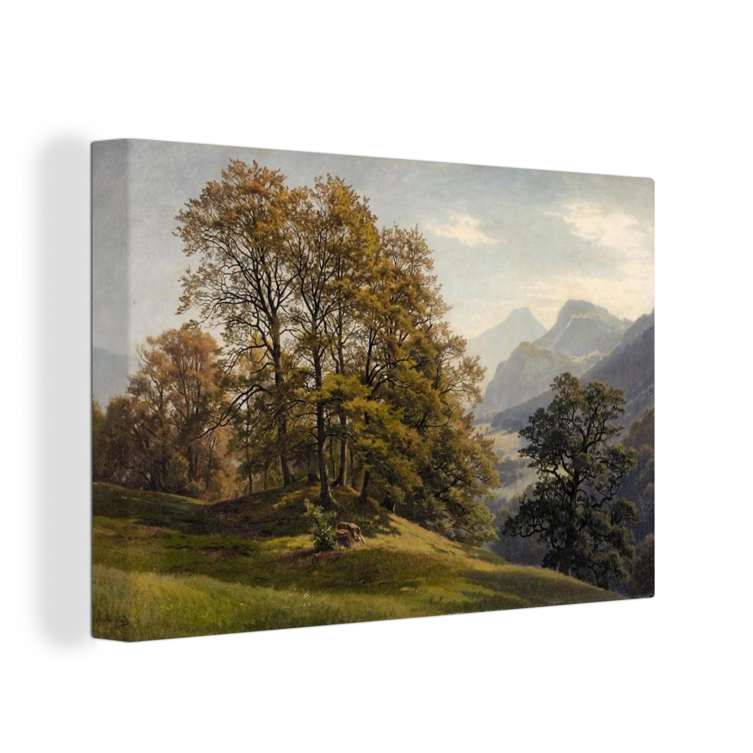 OneMillionCanvasses® Leinwandbild Bewaldete Landschaft - Gemälde von Paul Weber, (1 St), Wandbild Leinwandbilder, Aufhängefertig, Wanddeko, 30x20 cm