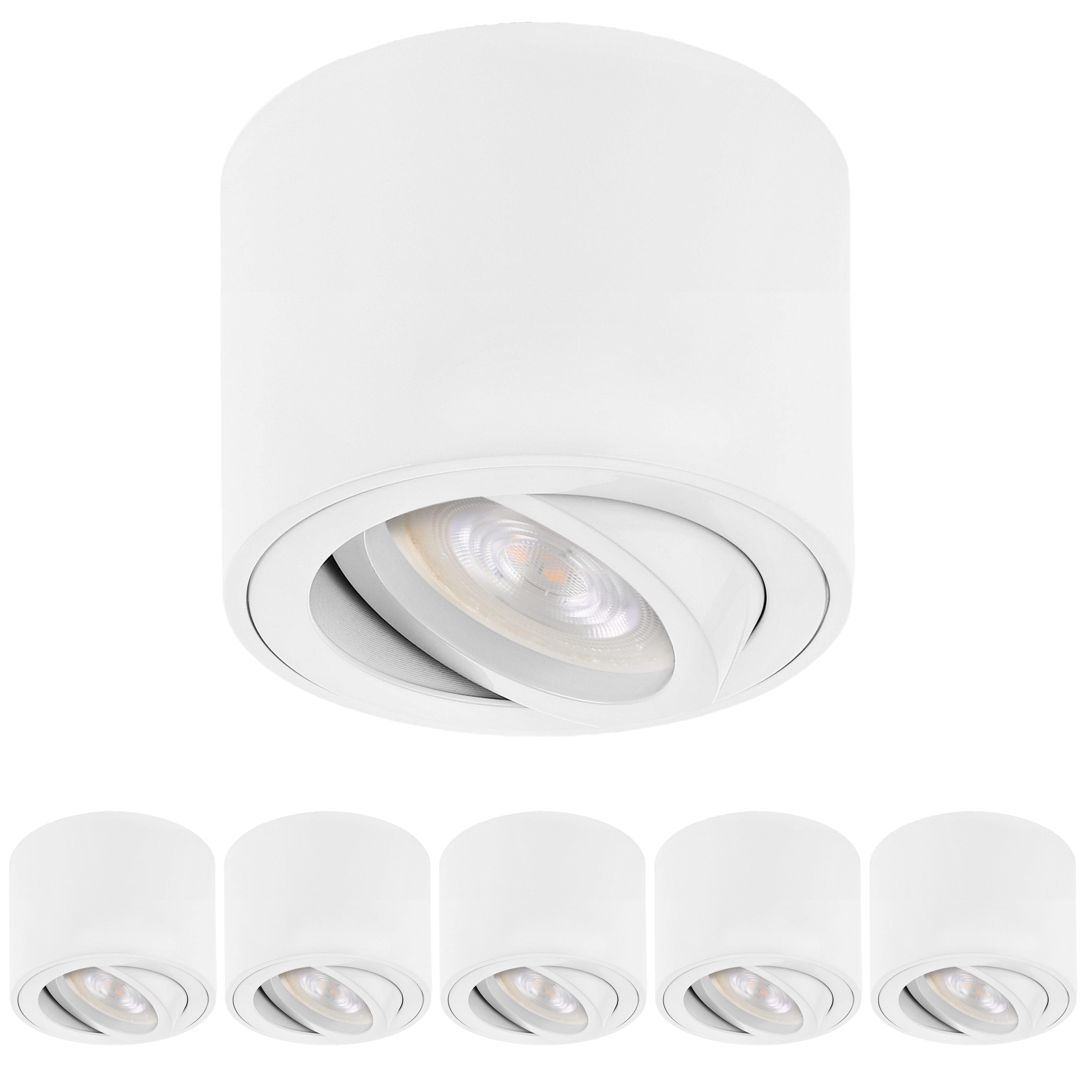Sweet LED LED Aufbaustrahler 6er Set flache LED Aufbauspots - rund & schwenkbar, 5 W, 230V, LED wechselbar, Warmweiß, LED Deckenlampe, Deckenspot, Deckenstrahler