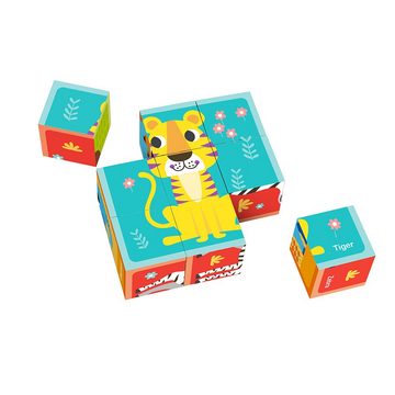 Tooky Toy Würfelpuzzle Würfelpuzzle TL690, aus Holz, 15 Puzzleteile, 15-teiliges Tierblockpuzzle, ab 2 Jahren