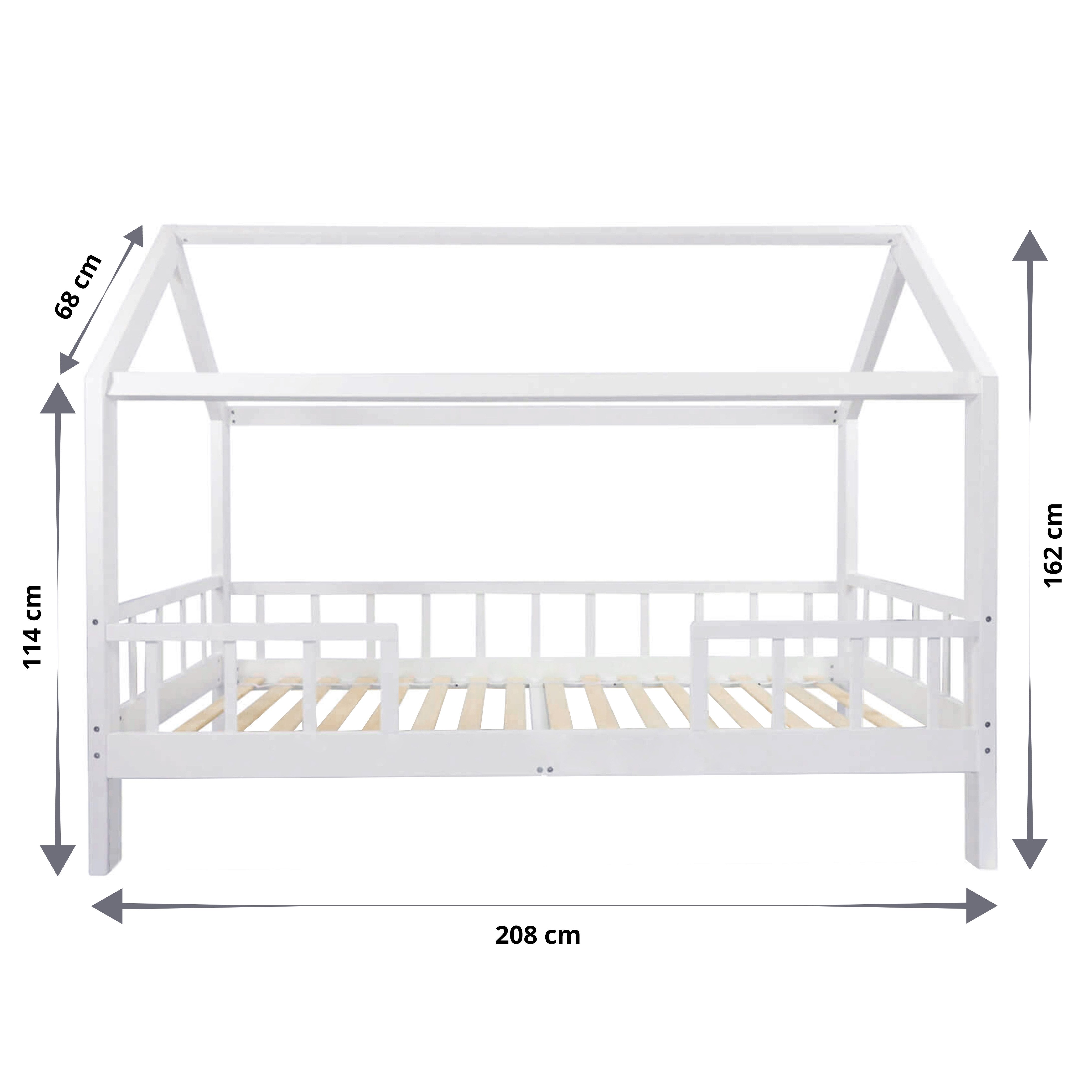 Puckdaddy GmbH Hausbett Hausbett Carlotta mit abnehmbarem Rausfallschutz 200x90cm aus Holz