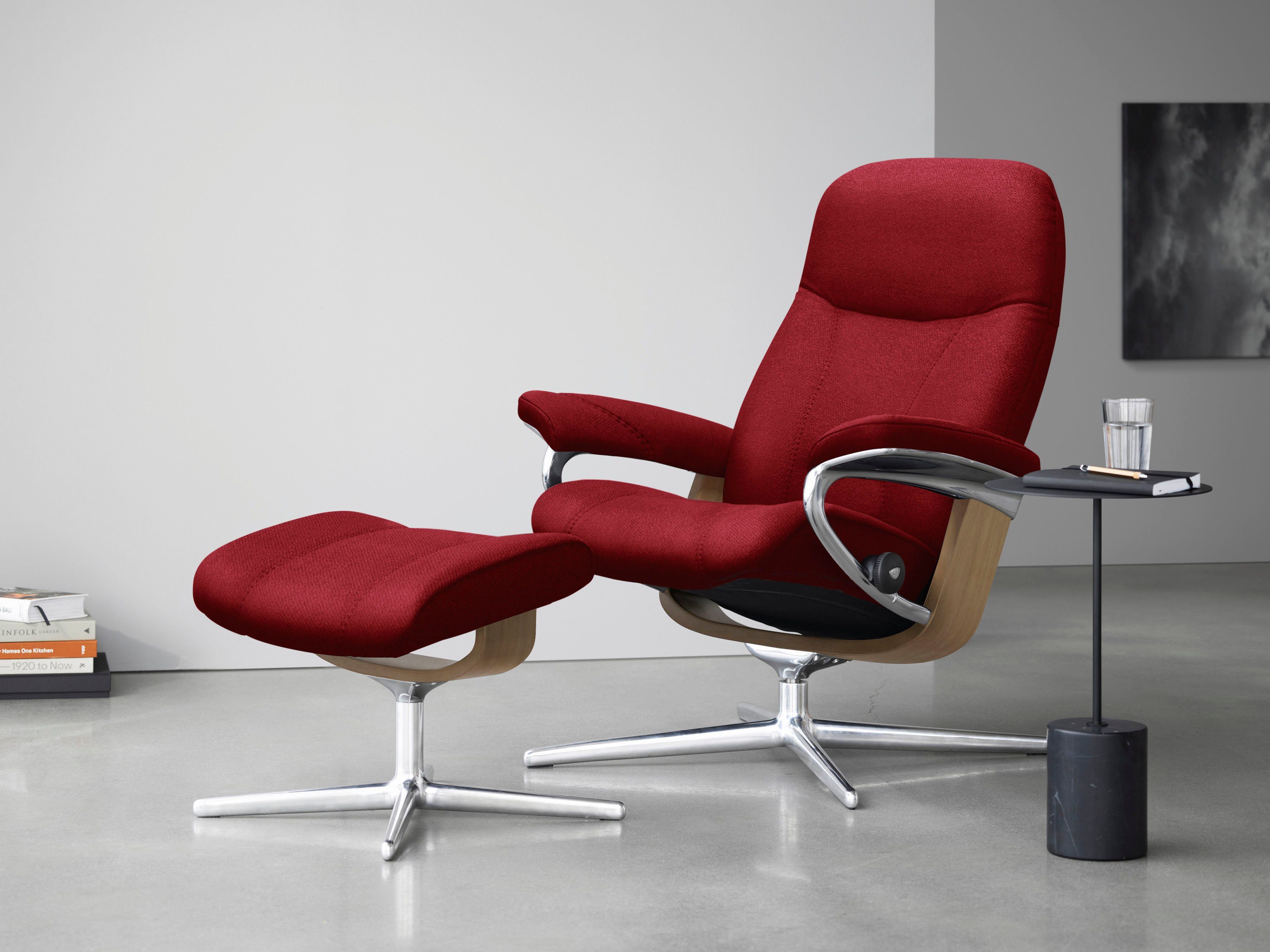 Consul mit Holzakzent mit Hocker, L, Größe Base, Cross M (Set, S, Stressless® Eiche mit Relaxsessel Relaxsessel & Hocker),