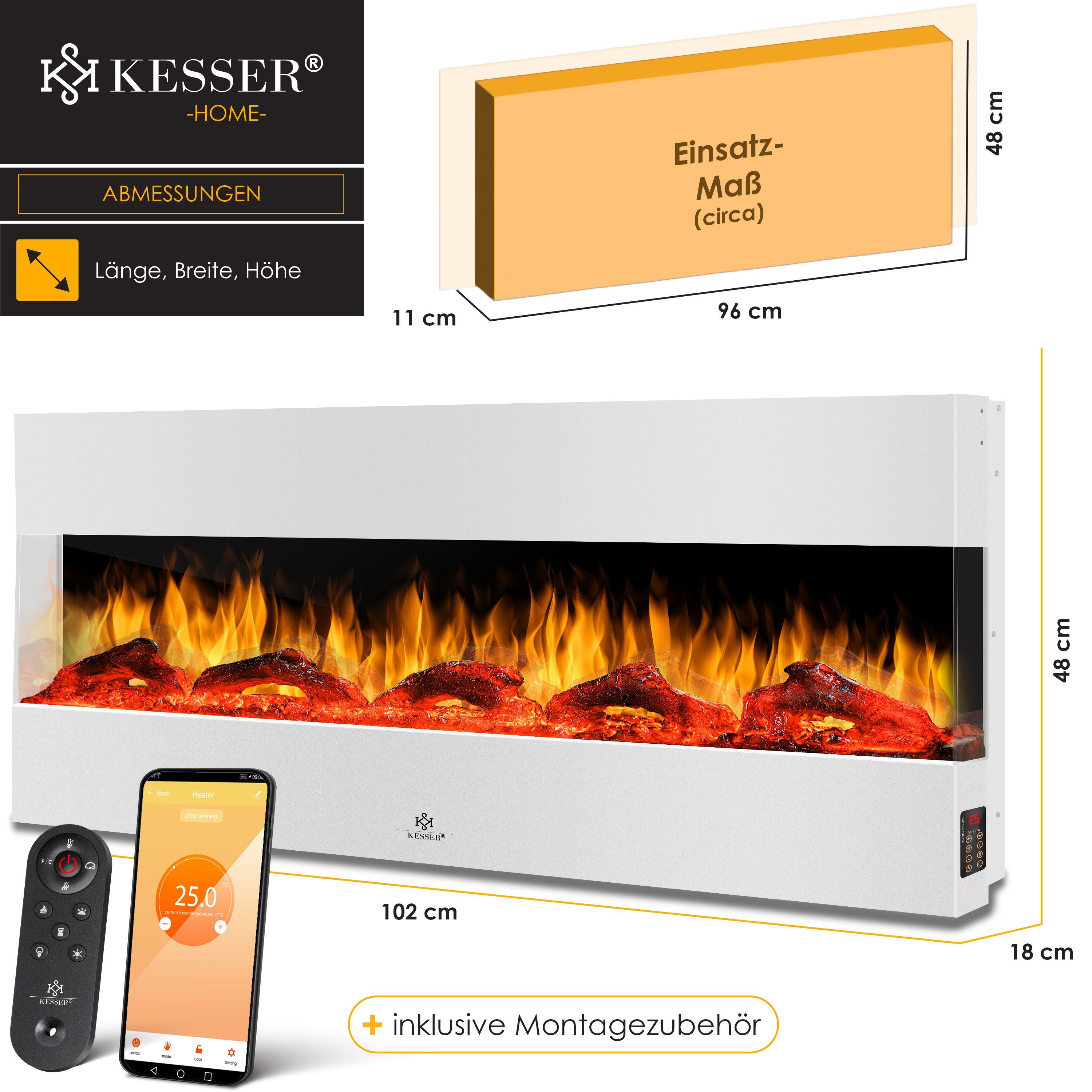 Elektrokamin mit Elektrischer weiß 3D Wandkamin Kamin Elektrokamin, KESSER Heizung Farbmodi 9