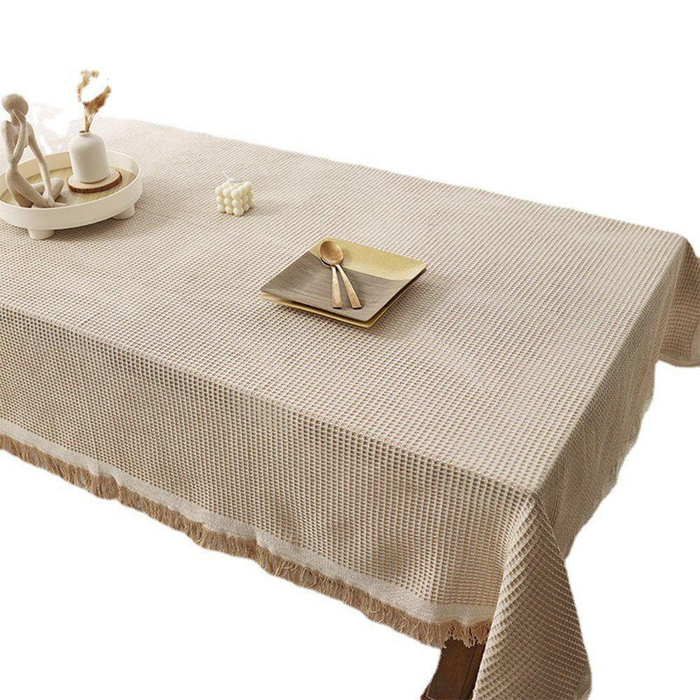 FELIXLEO Tischdecke Tischdecke Baumwolle Leinen Waffel einfarbig Staubschutz Kaffeefarbe (1-tlg) | Tischdecken