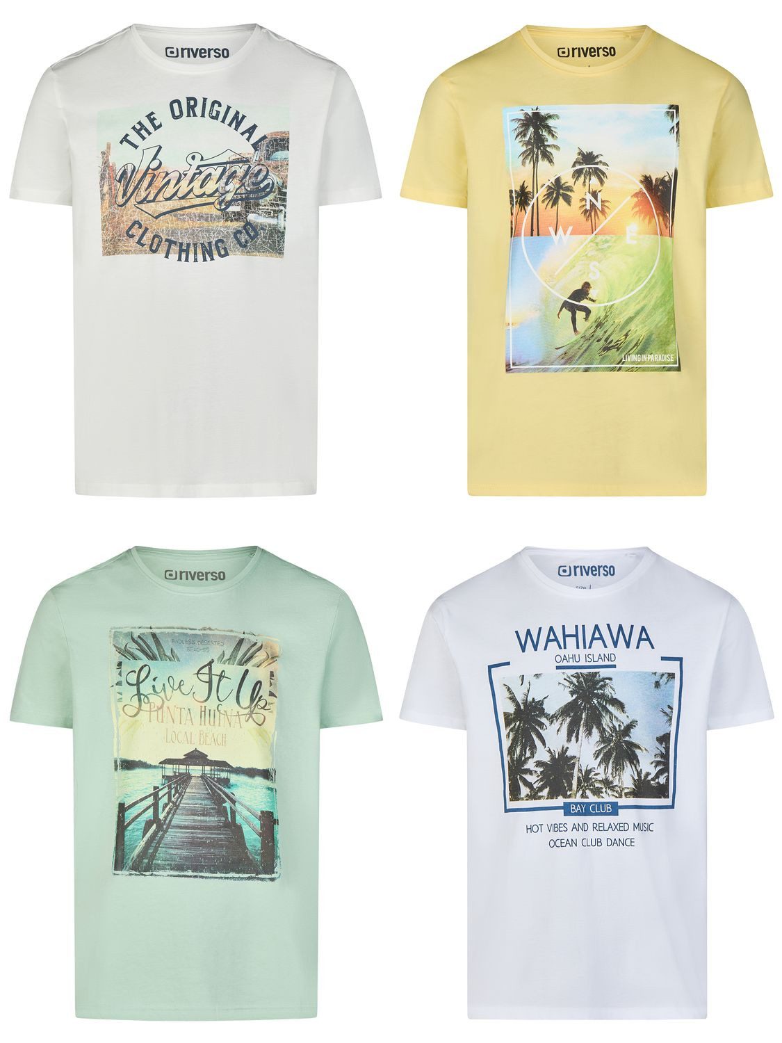 riverso T-Shirt Herren Fotoprintshirt RIVLukas Regular Fit (4-tlg) Kurzarm Tee Shirt mit Rundhalsausschnitt aus 100% Baumwolle