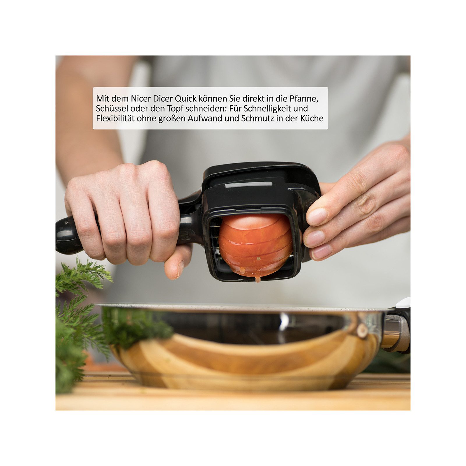 Genius Gemüseschneider Nicer Dicer Quick Gemüseschneider 7 tlg., Zwiebelschneider, 4 Messereinsätze, Scheiben, Würfel, Stifte, Sechstel
