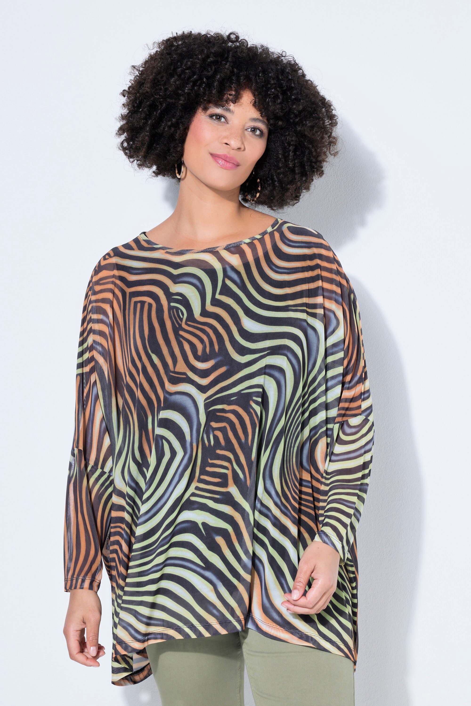 Angel of Style Druckbluse Bluse oversized Mesh Wellenmuster blickdichtes Top