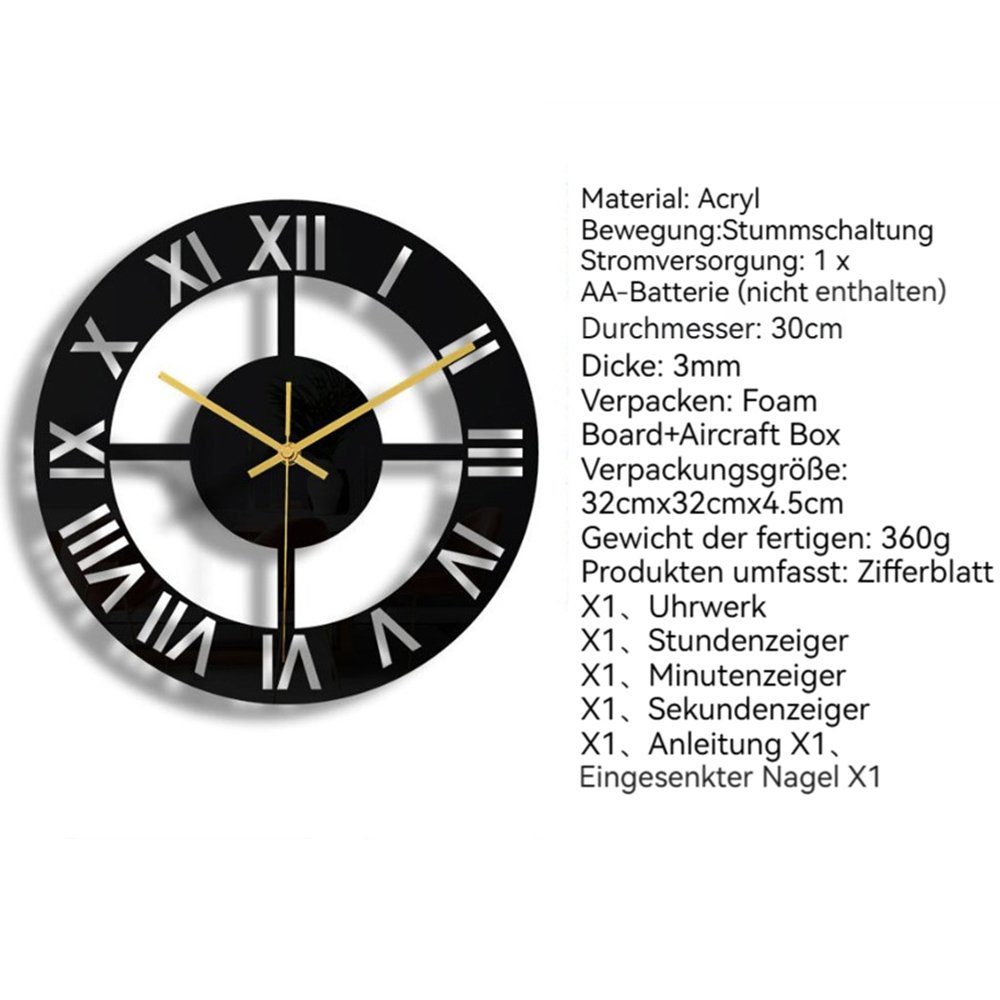 Dekorative Wanduhr 30x30cm) Uhr mit Ohne Heimdekor Leise Montagesatz Ziffern (Minimalistisches mit Wanduhr Tickgeräusche, Wanduhr Römischen Uhr