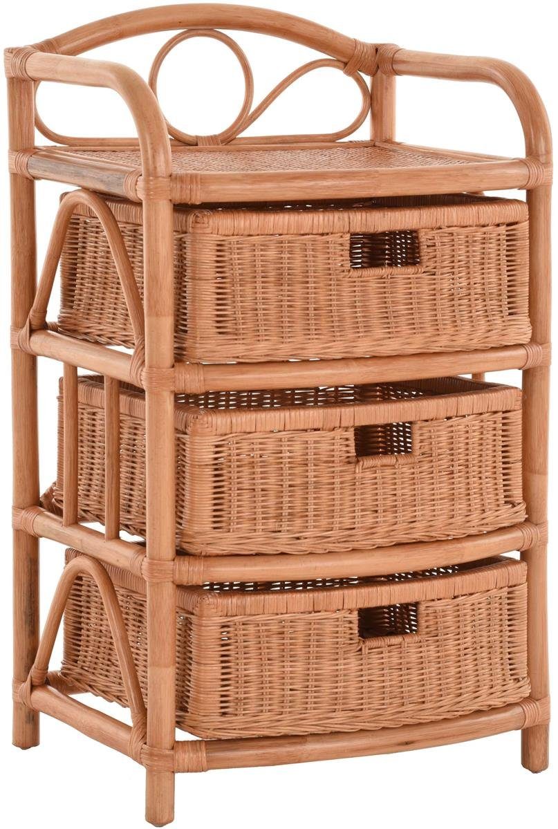 Krines Home Regal Regal echtem aus Schübe Schubladen Rattan 3 aus mit Rattan-Kommode Badregal Rattanschrank, Naturmaterial, Terracotta