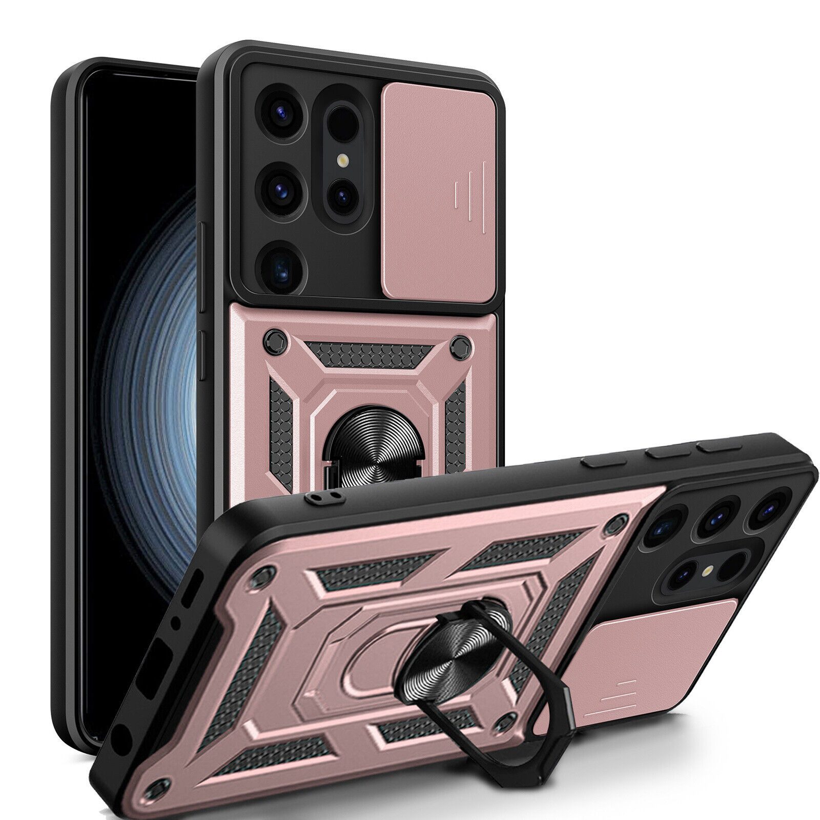 betterfon Handyhülle Panzerhülle für Samsung Galaxy S24 Ultra mit Kameraschutz & Ringhalter, Outdoorhülle mit Smartstand und Silikonkern