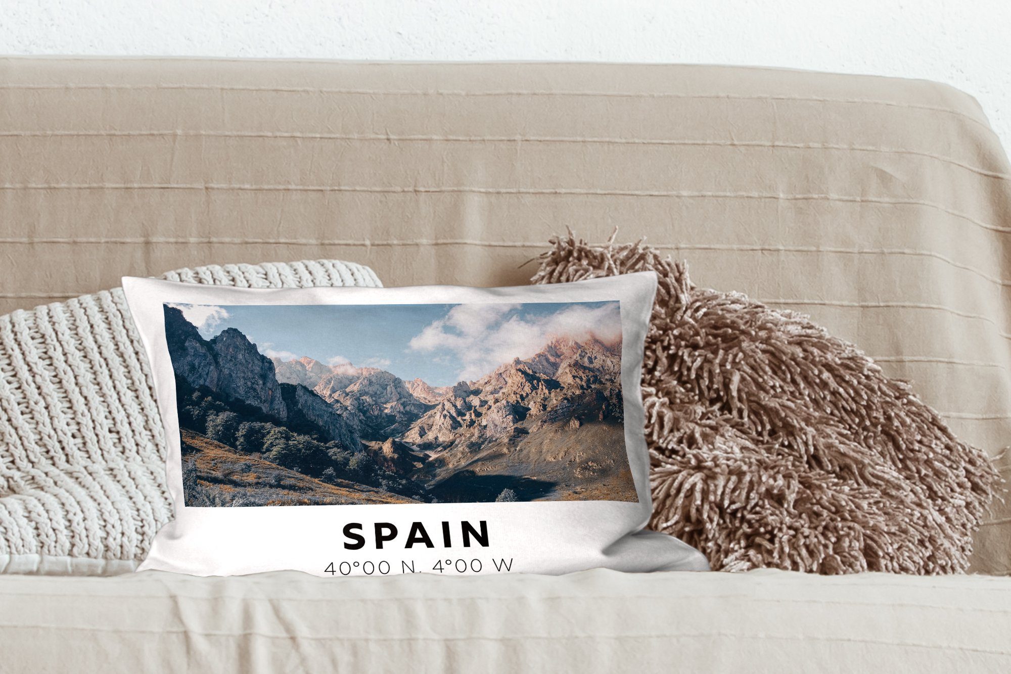 MuchoWow Dekokissen Spanien - Berge Schlafzimmer - Sommer, mit Dekokissen Wohzimmer Zierkissen, Füllung, Dekoration