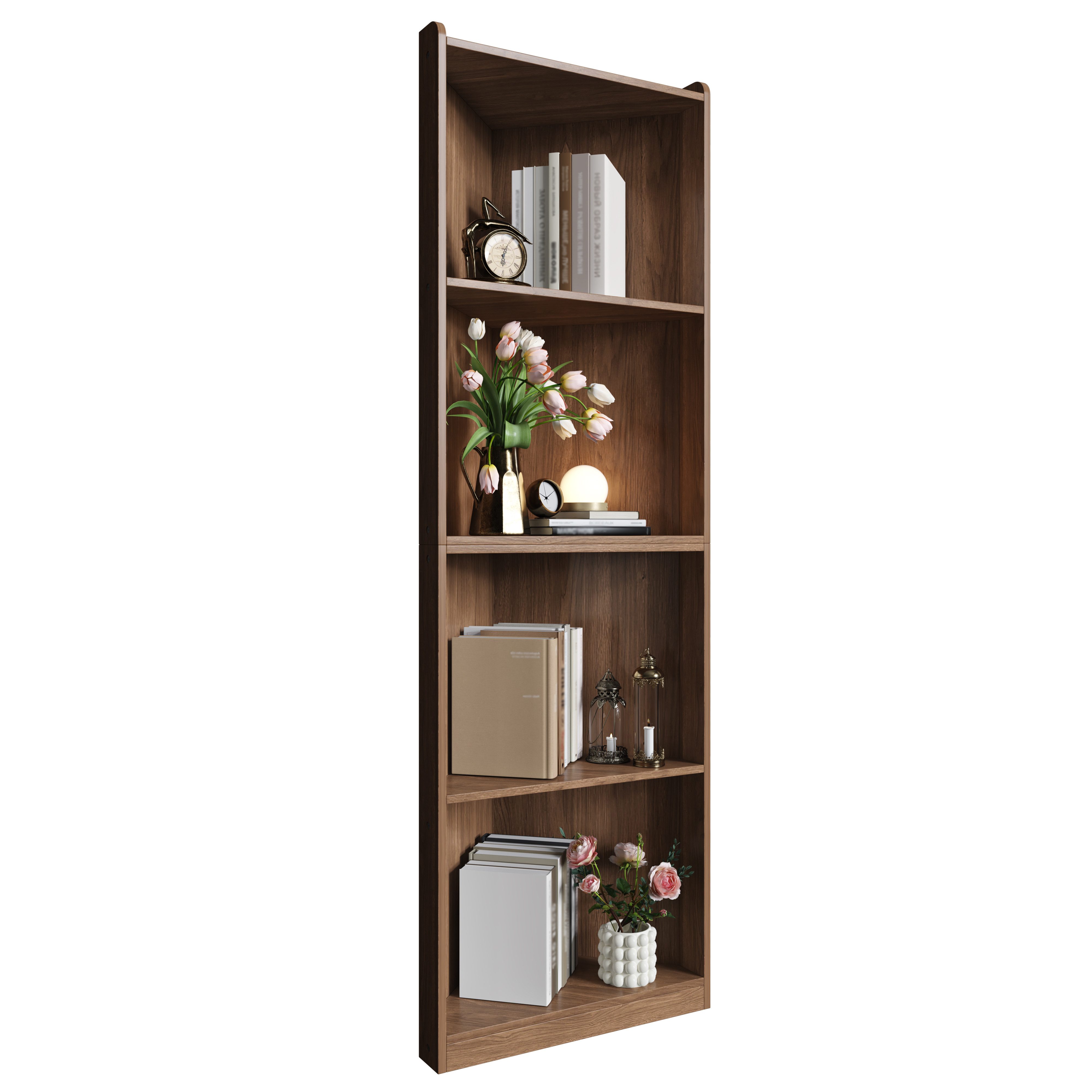 BlingBin Eckregal hohes Bücherregal mit 4 Ebenen, 158x35x166 cm Standregal mit 4 Ebenen, Metallrahmen 1-tlg., 25 mm MDF-Böden, Kippschutz und höhenverstellbaren Füßen