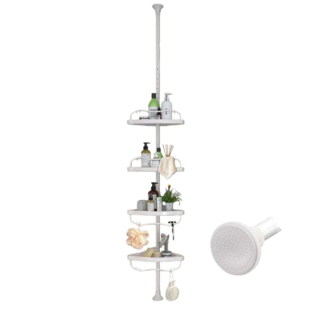 Kityhome Duschablage Höhenverstellbarer Eck-Duschregaler bis zur Decke-4 Etagen Organizer, platzsparendes eck-design, bohrfreie spannstangen-montage