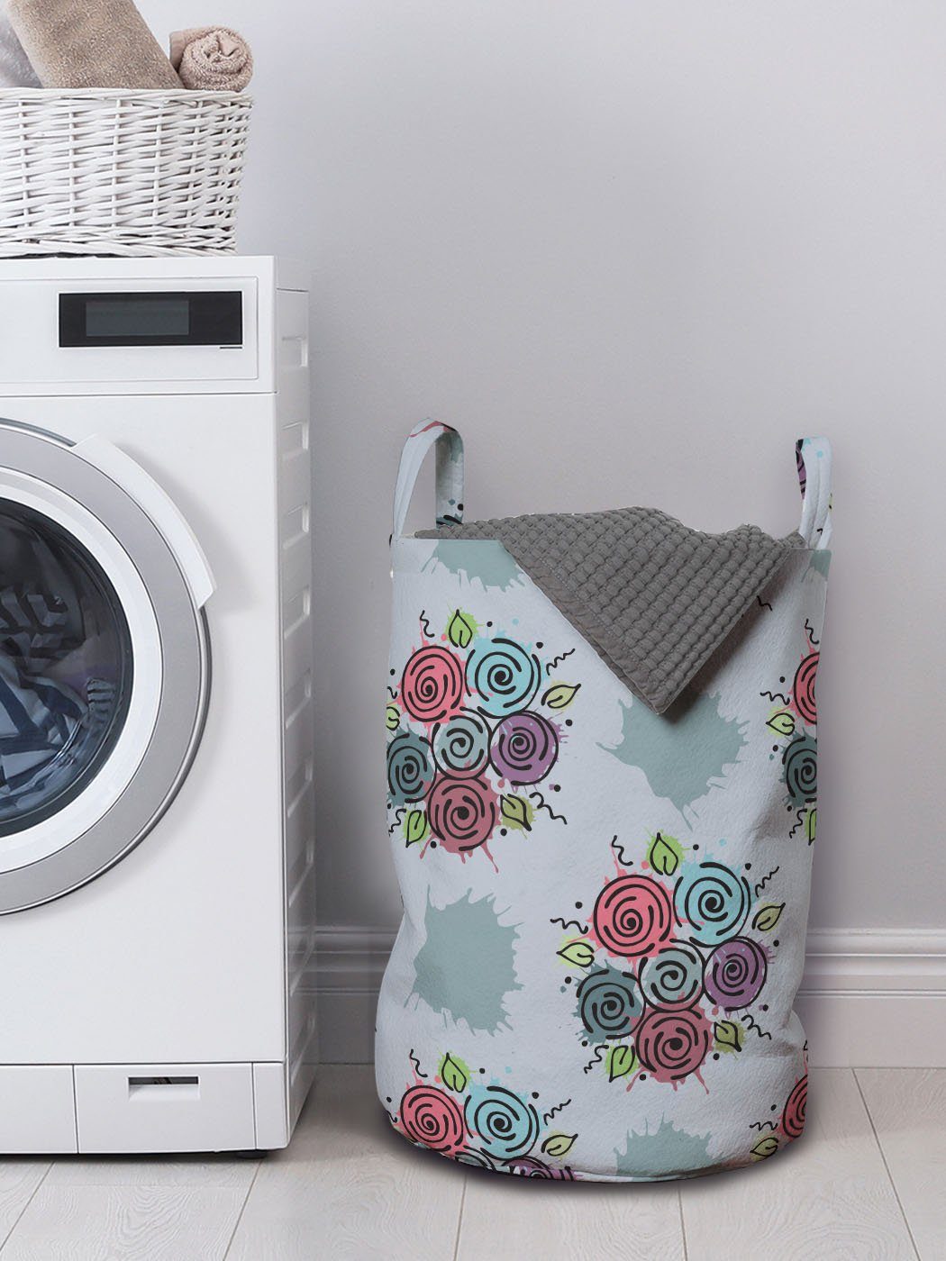 Abakuhaus Wäschesäckchen Blumenstrauß Wäschekorb für Waschsalons, Kordelzugverschluss mit Zusammenfassung Blumen Griffen